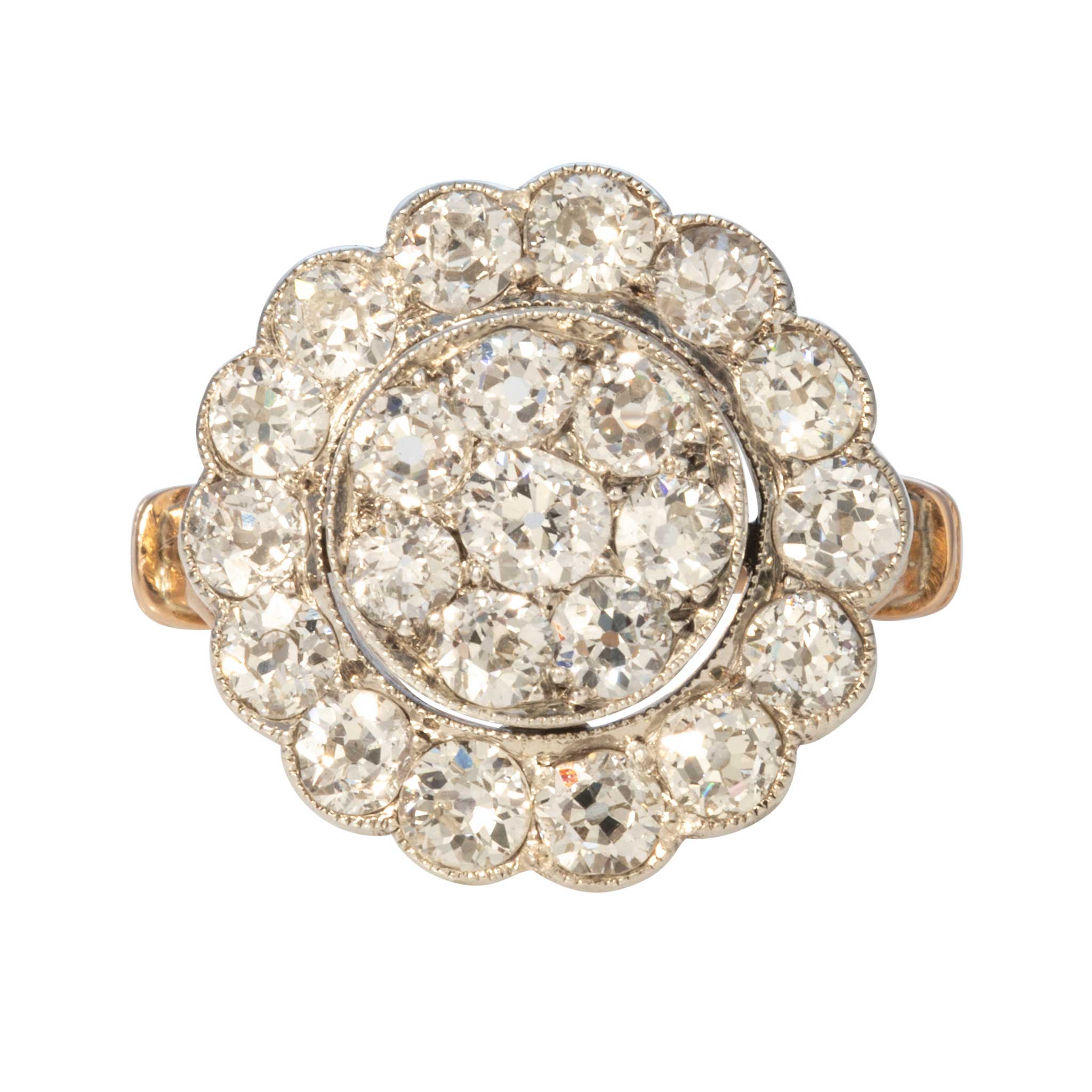 2.25ctw Victorian Old European Cut Diamond Cluster Two Tone Ring - Vintage Engagement, Wedding, Anniversary Jewelry Gift for Women