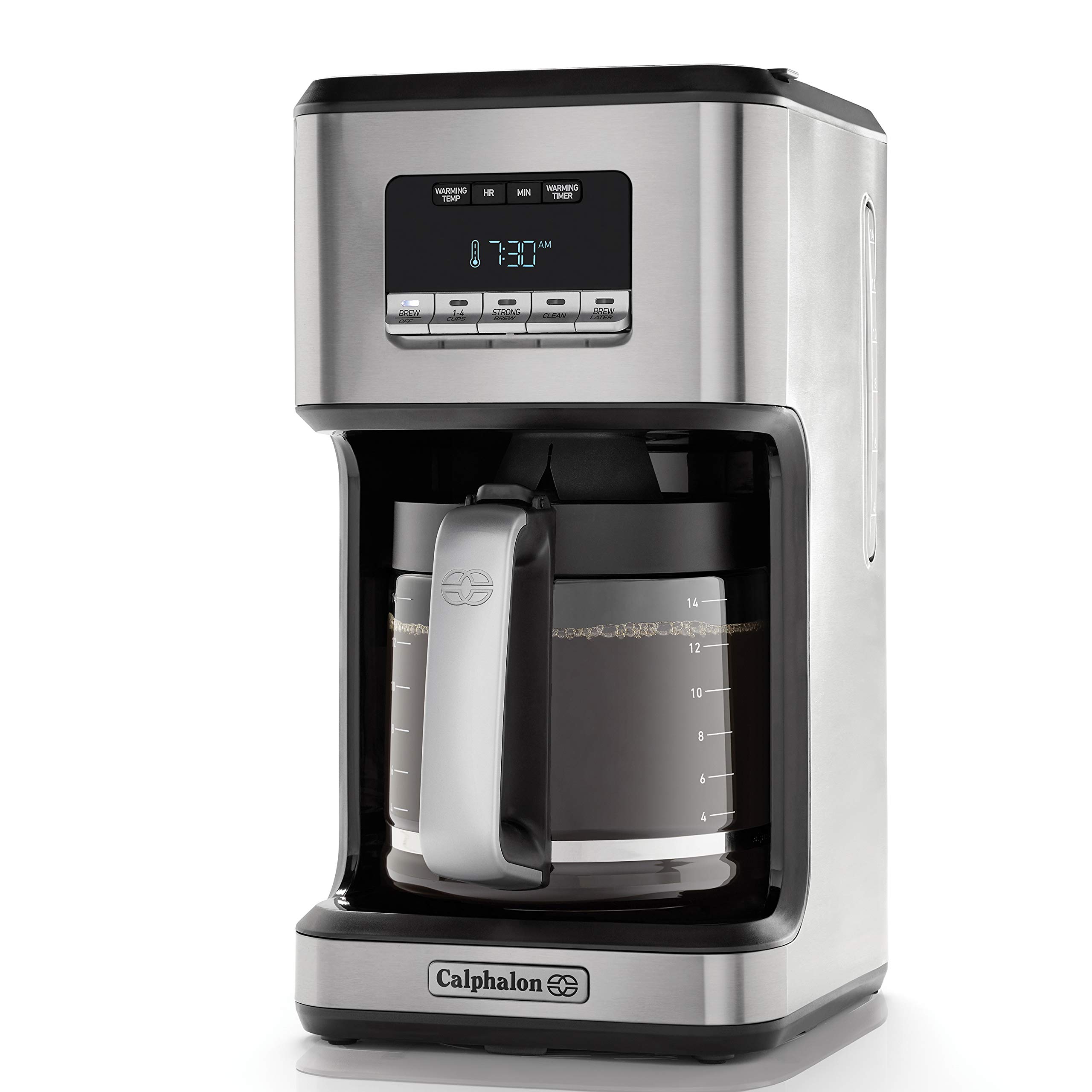 Calphalon Programmable Coffee Maker with Glass Carafe - 14 Cup Stainless Steel Drip Coffee Machine for Home & Office Brewing