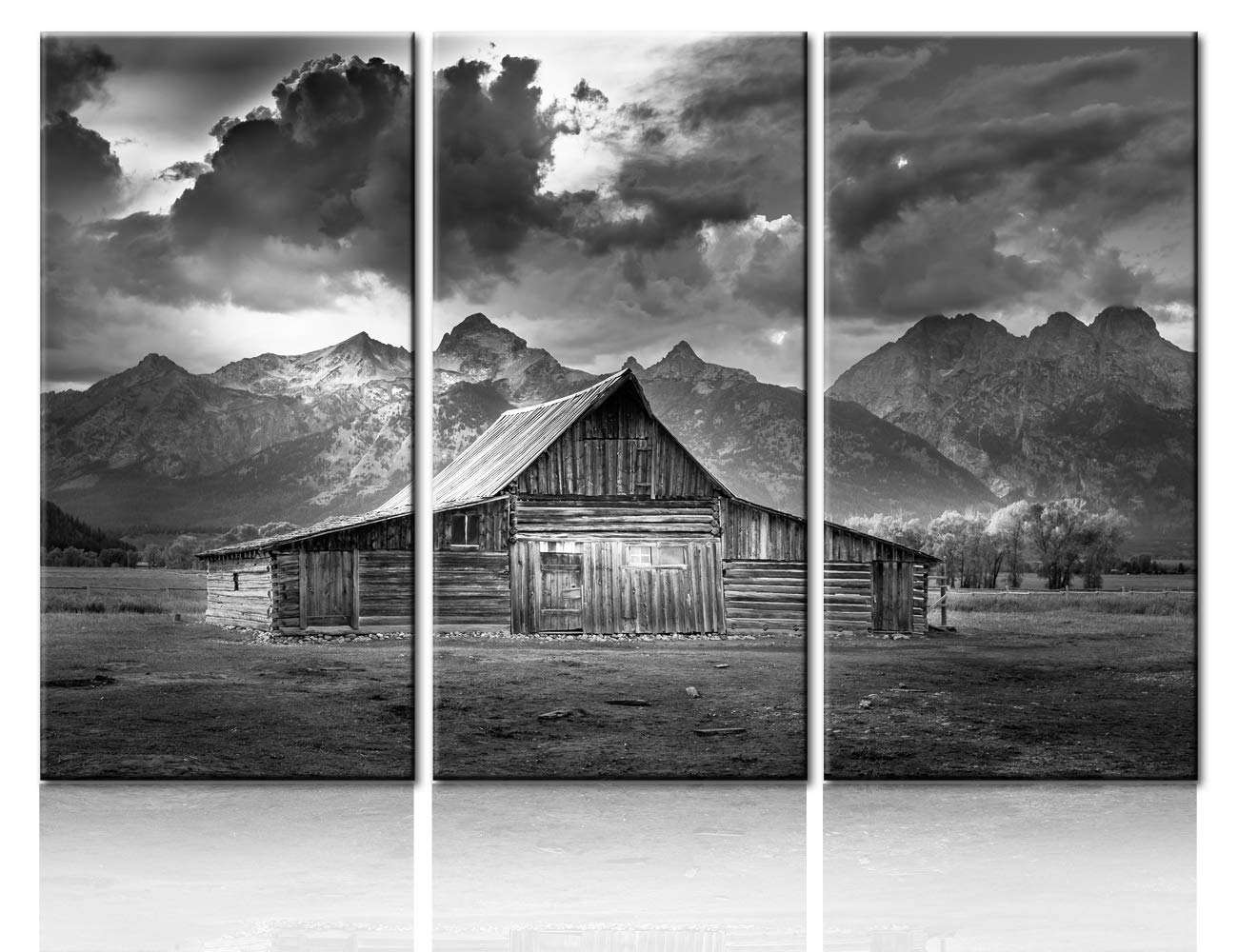 Large Rustic Wall Art Panels - 3-Panel Black and White Mormon Row Canvas Painting (28''x42'') Framed & Ready to Hang | Modern Cabin Decor for Living Room, Bedroom & Office