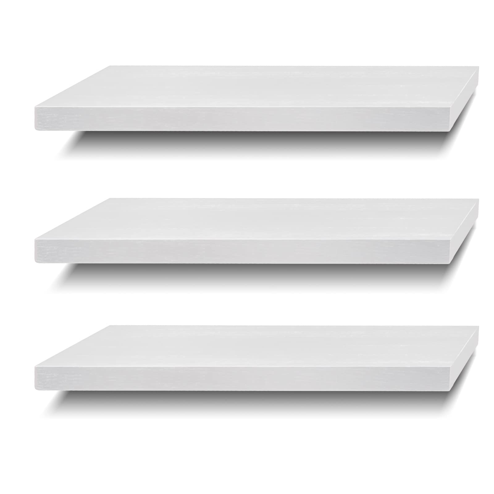 Floating Shelves Set of 3 - Solid Wood Wall Shelves for Bathroom, Bedroom & Kitchen Decor | White Wall Storage