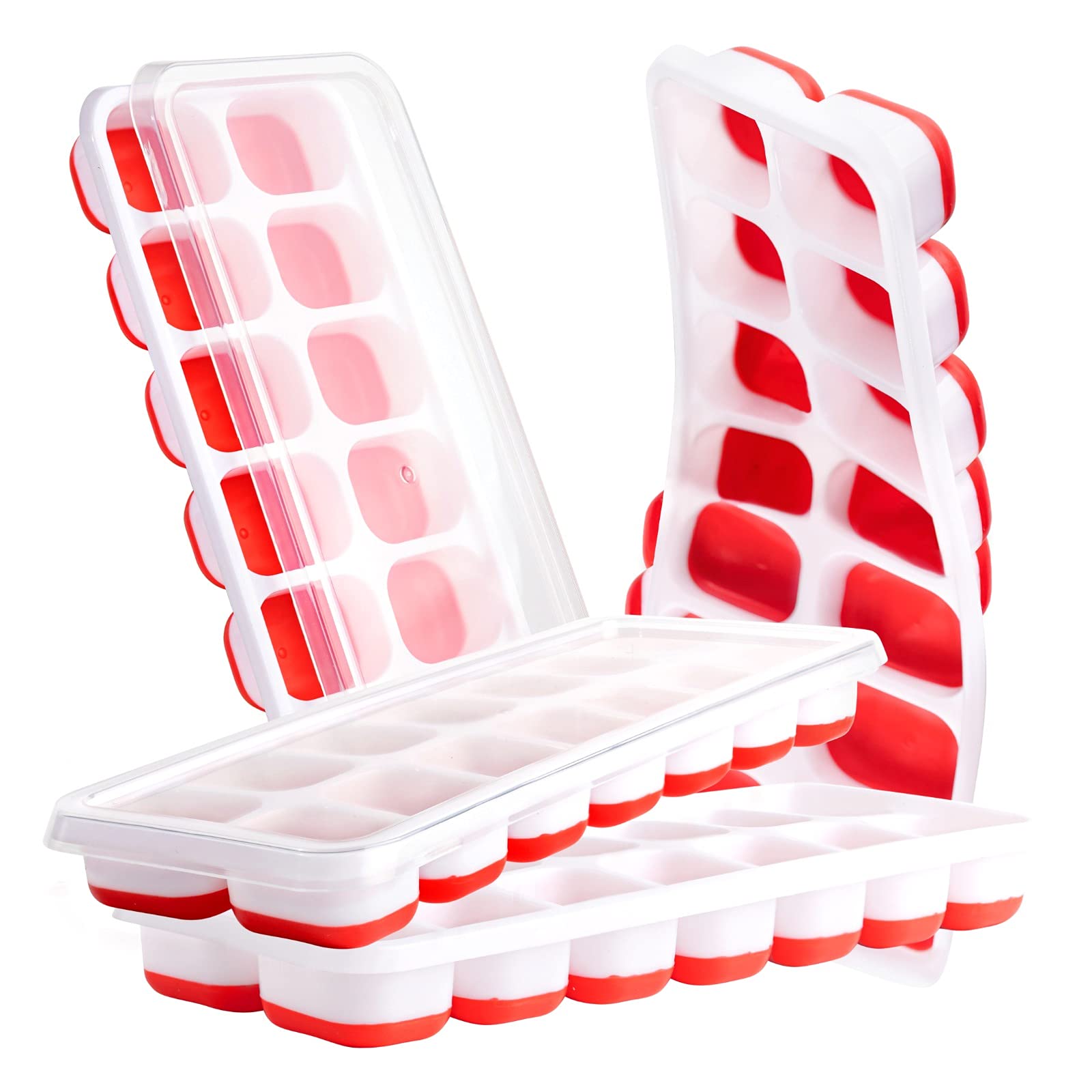 4 Pack Silicone Ice Cube Trays with Lids - BPA Free, Durable & Flexible, Super Easy Release Stackable Ice Cube Molds for Freezer - Perfect for Cocktails, Iced Coffee, Smoothies & Party Drinks