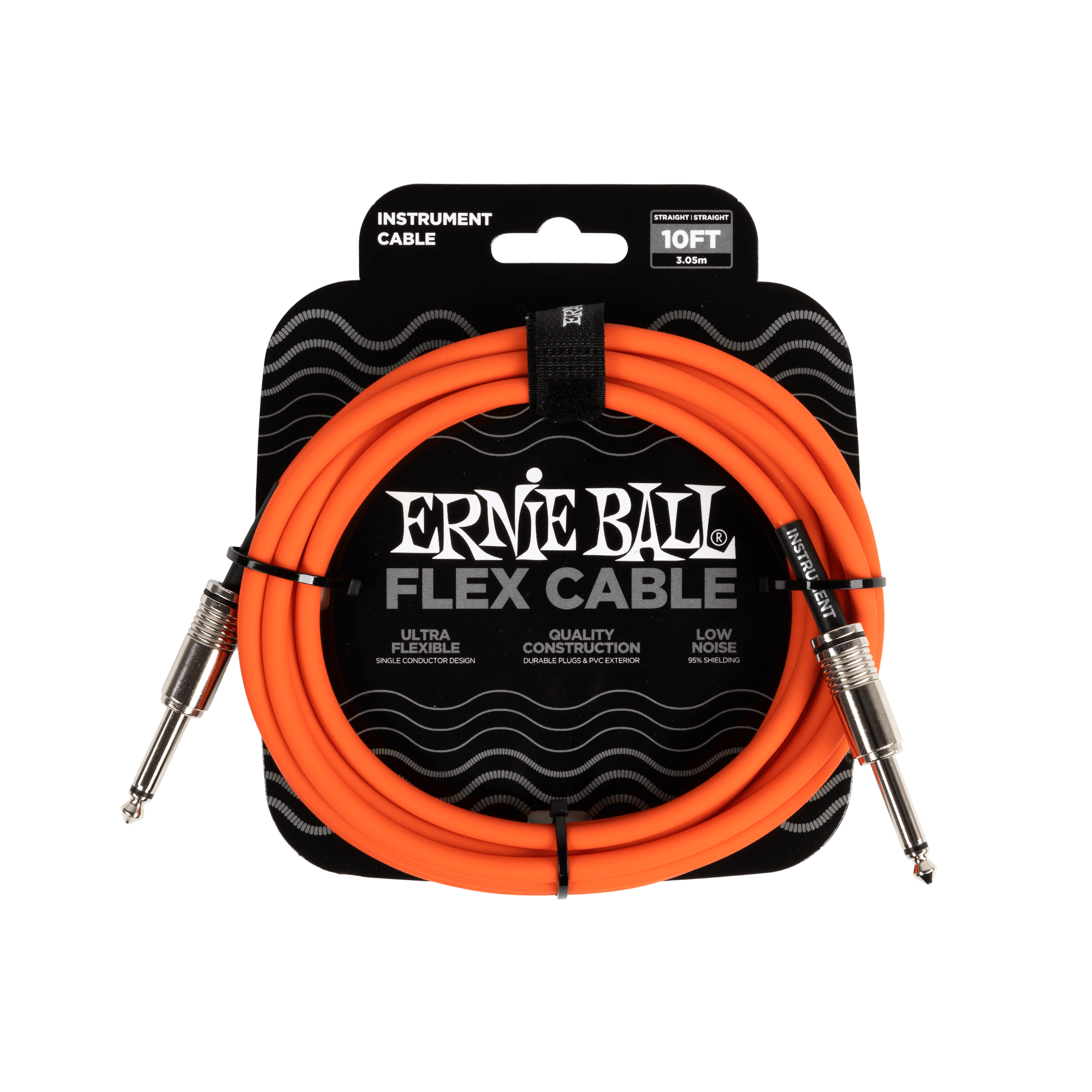 Ernie Ball 10Ft Orange Flex Instrument Cable - Straight to Straight Connector for Guitar, Bass & Audio Equipment - Perfect for Live Performances & Studio Recording