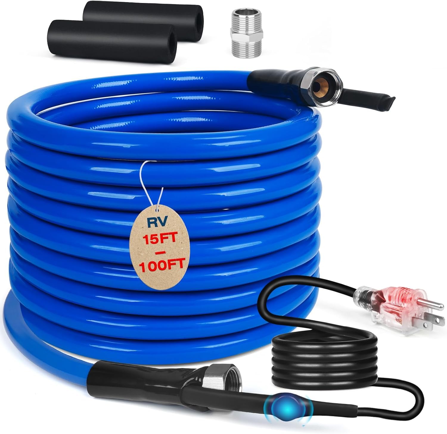 50FT Heated RV Water Hose with Thermostat - Lead & BPA Free, 1/2