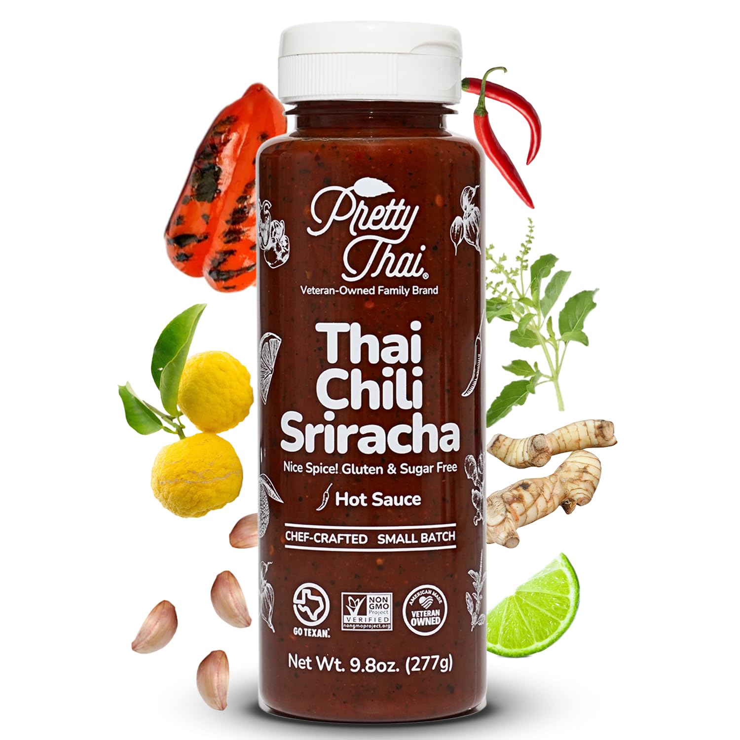 Premium Thai Chili Sriracha Hot Sauce - Authentic Asian Spicy Sauce for Stir Fry, Marinades & Dipping | Non-GMO, Gluten Free, Sugar Free, Vegan, All Natural Ingredients (9.8oz/277g) | Perfect for Asian Cuisine, BBQ, Burgers & Cooking at Home