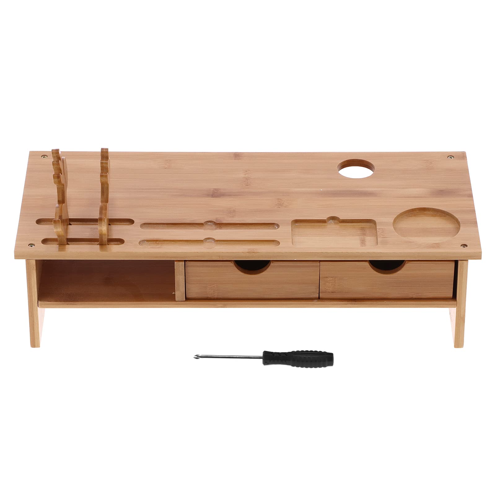 BigKing Bamboo Monitor Stand Riser with 2 Drawers - Home & Office Desktop Organizer for Computer, Laptop, Printer & Cellphone - Perfect for Workspace Organization & Ergonomic Setup