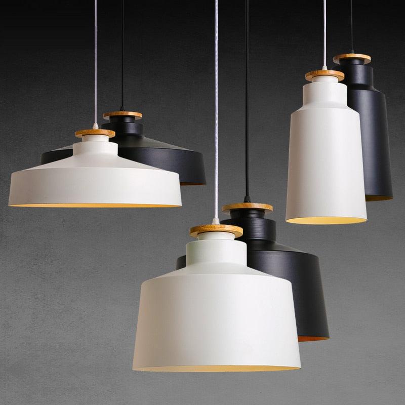 Modern Contrast Metal & Wood Pendant Lights - Industrial Chic Ceiling Lighting for Kitchen Island, Dining Room & Living Room Decor