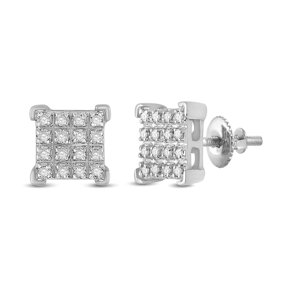 10K White Gold Men's Round Diamond Stud Earrings - 1/10 CTTW Square Cut - Perfect for Weddings, Gifts & Special Occasions
