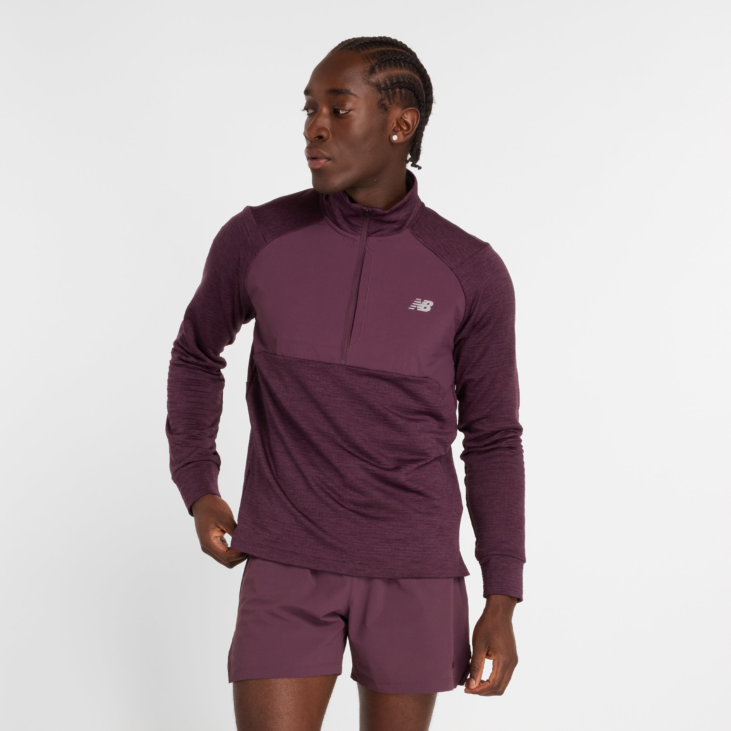 Men's Athletic Heat Grid 1/2 Zip Pullover - Moisture Wicking & Thermal Insulation (PLN Plum Brown) - Perfect for Running, Hiking & Outdoor Workouts