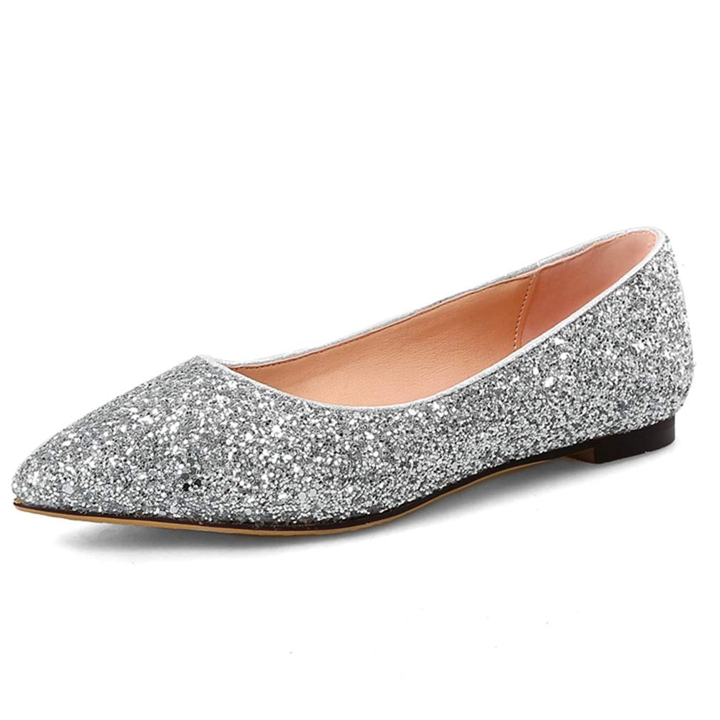 JOYBI Women's Glitter Pointed Toe Ballet Flats - Soft Leather Slip On Dress Shoes for Work, Party & Wedding | Comfortable Ballerina Shoes for Women