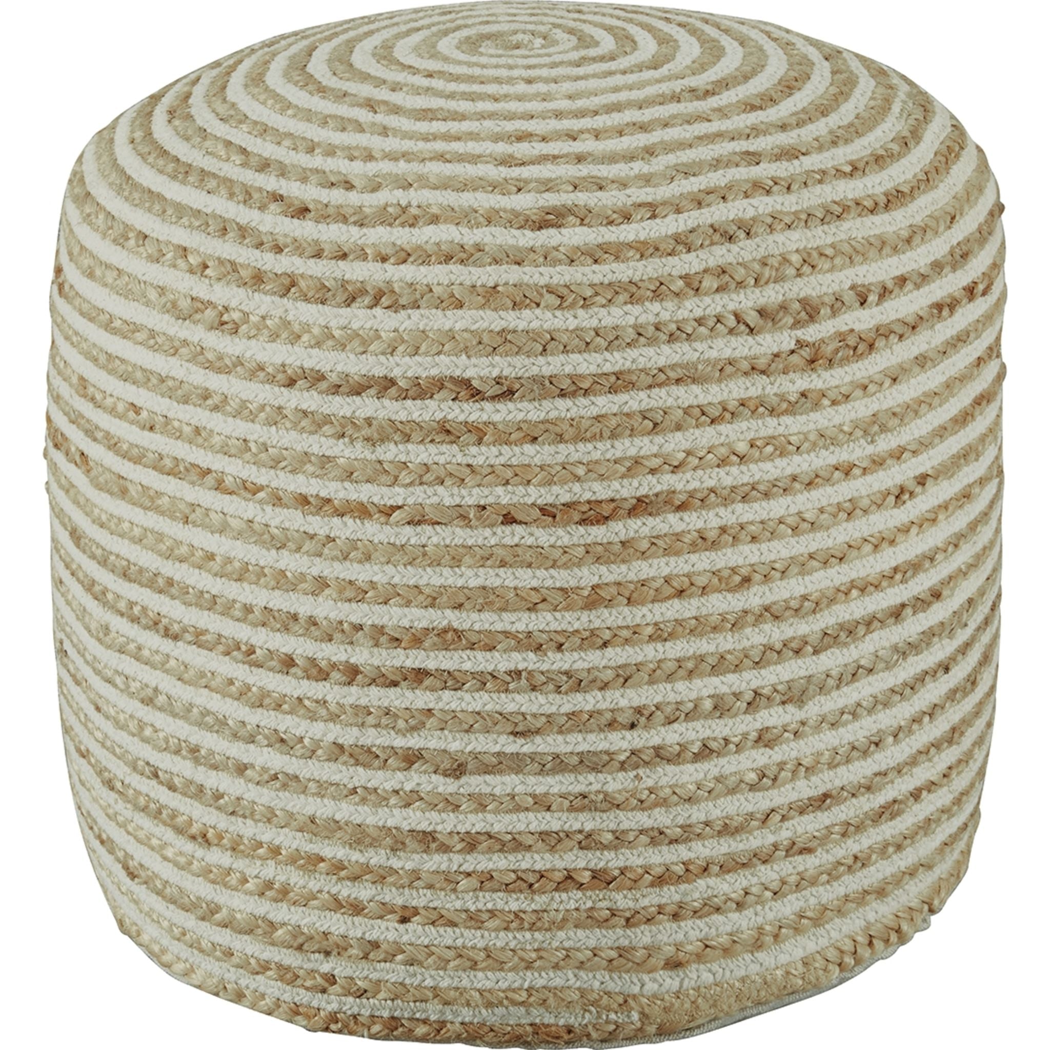 Aildon Pouf Ottoman - Natural/White Handmade Cotton Footstool for Living Room, Bedroom & Nursery - Perfect for Relaxing, Seating & Decor