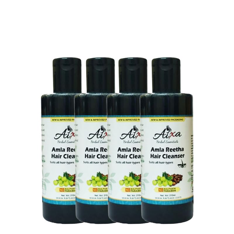 Aixa Amla Reetha Shampoo - Natural Herbal Hair Cleanser for Dandruff, Hair Loss & Premature Graying | Sulfate-Free & Chemical-Free | Set of 4 Bottles | Perfect for Daily Hair Care & Scalp Treatment