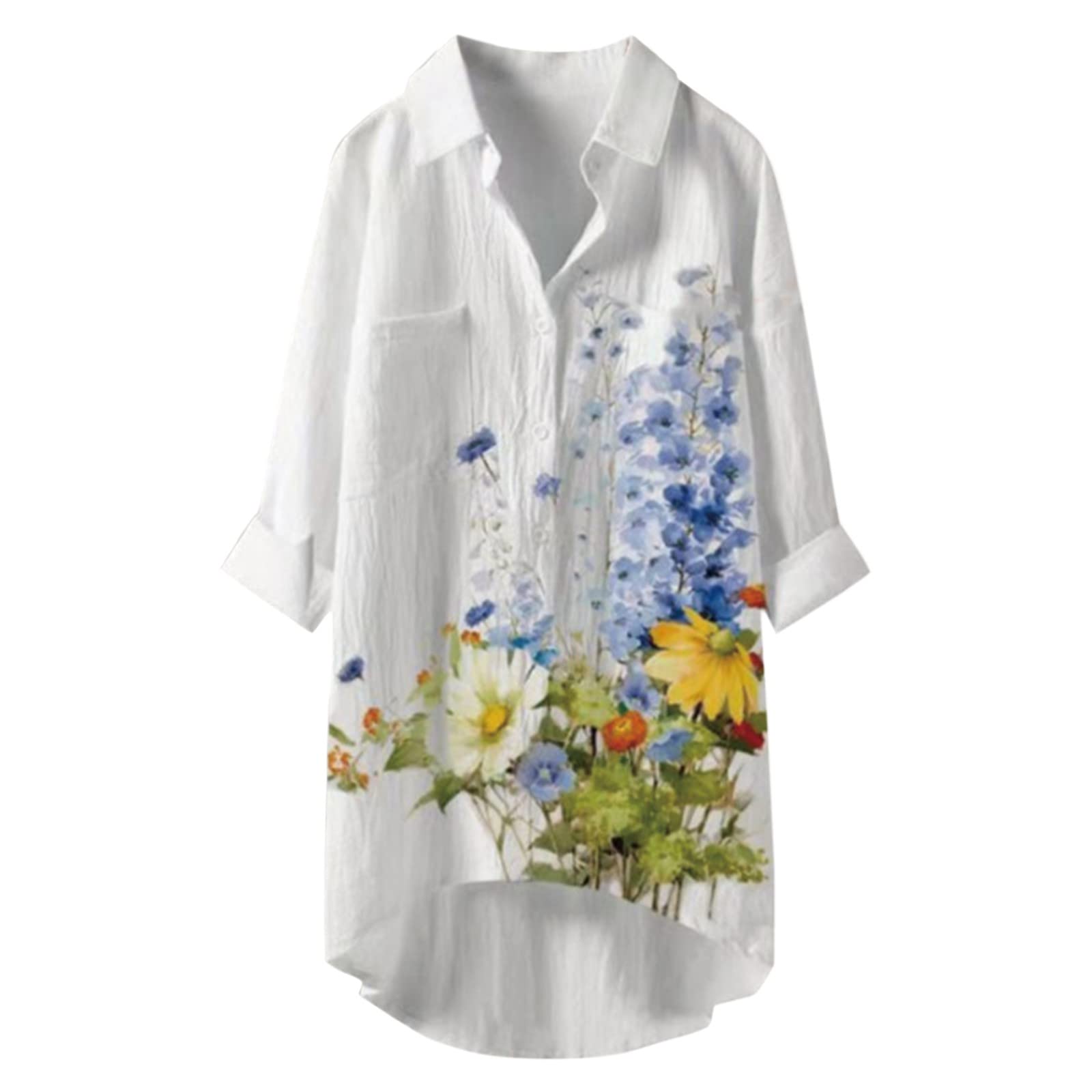 Women's Summer Blouse with Lapel & Three-Quarter Sleeves - Stylish T-Shirt Top with Pockets for Casual Wear, Office & Outdoor Activities