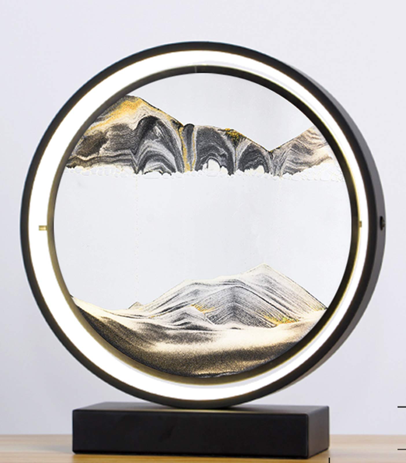 3D Sandscape LED Table Lamp - 26cm Round Glass Moving Sand Art Picture, Bedside & Desk Light for Living Room, Bedroom, Office | Relaxing Home Decor & Gift Idea