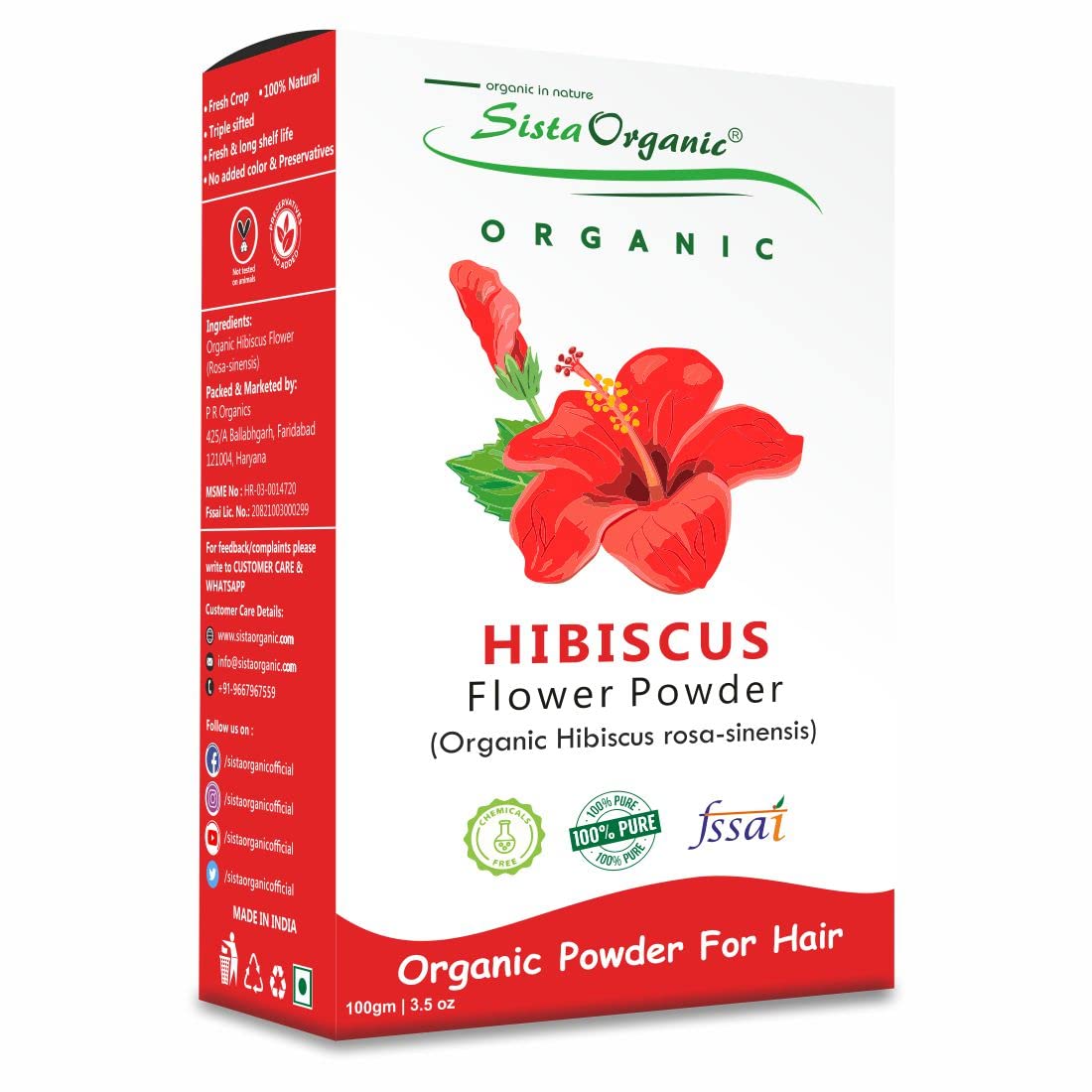 Organic Hibiscus Flower Powder for Hair Growth & Skin Care - 100% Pure, Natural, Vegan - 100g | DIY Hair Mask, Face Pack, Scalp Treatment for Healthy Hair & Glowing Skin