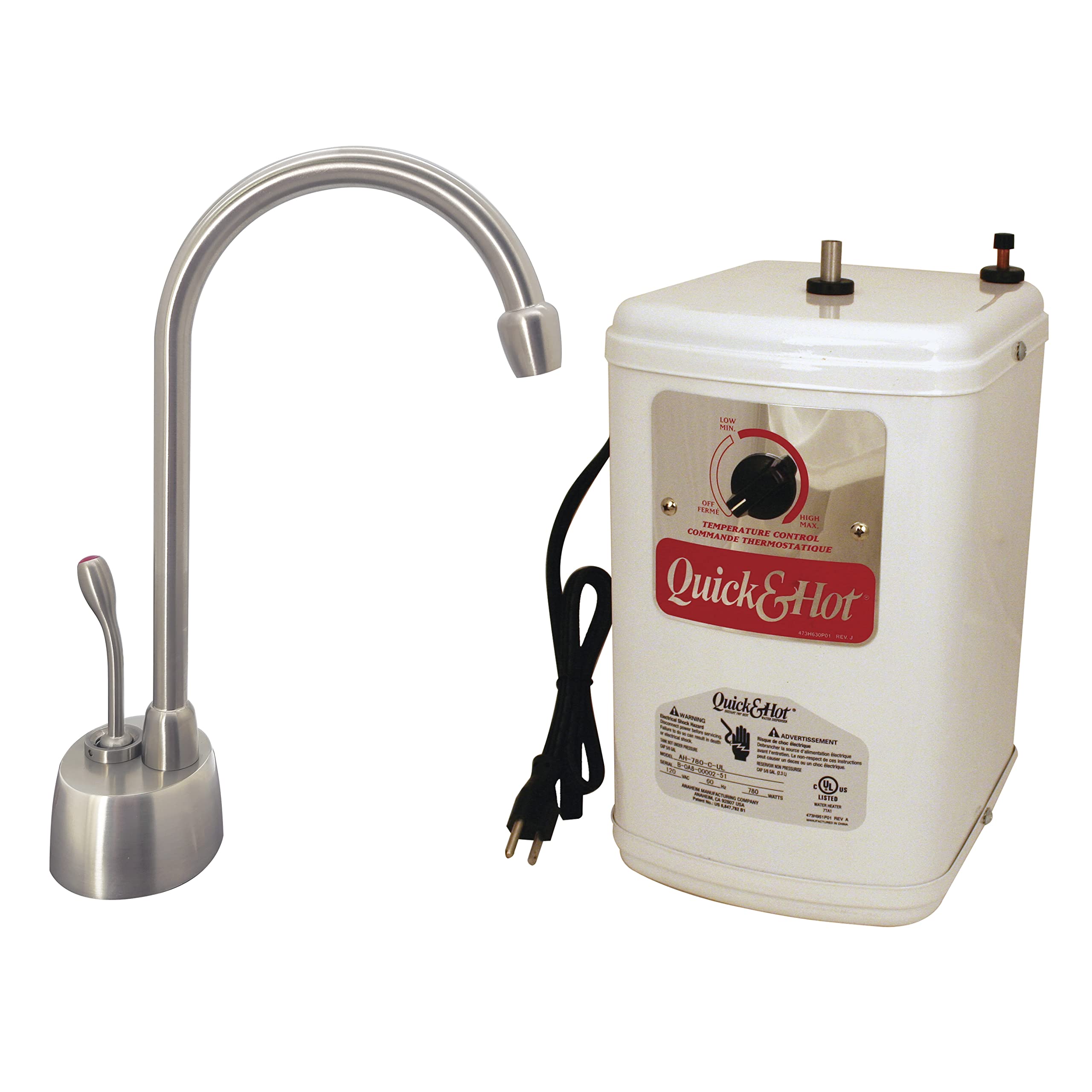 Westbrass D271H-20 Velosah 9-Inch Single Handle Hot Water Dispenser Faucet with Thermostatic Tank - Stainless Steel - Perfect for Kitchen, Office, or Commercial Use