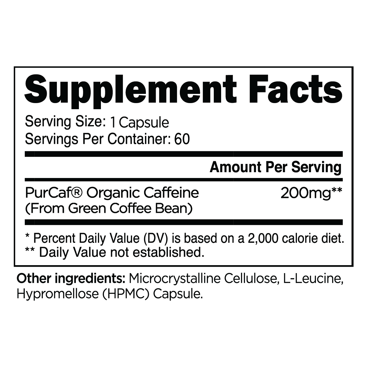 PurCaf® Organic Caffeine Capsules - 100% Natural Energy Boost for Workouts & Focus | Vegan, Non-GMO Supplement for Athletes & Professionals | Supports Mental Clarity & Endurance
