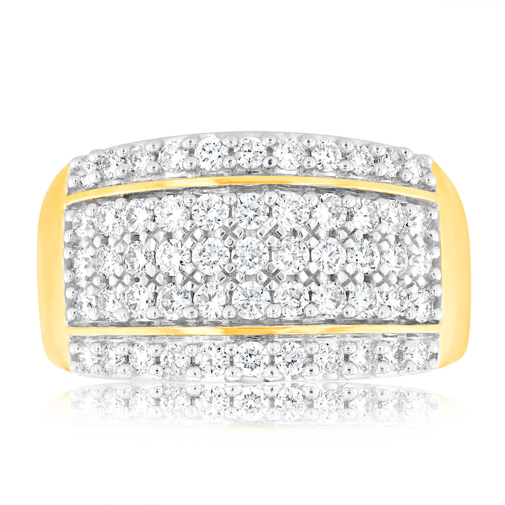 0.95 Carat Cluster Diamond Ring in 14K Yellow Gold - Elegant Wedding, Engagement & Evening Party Jewelry for Women