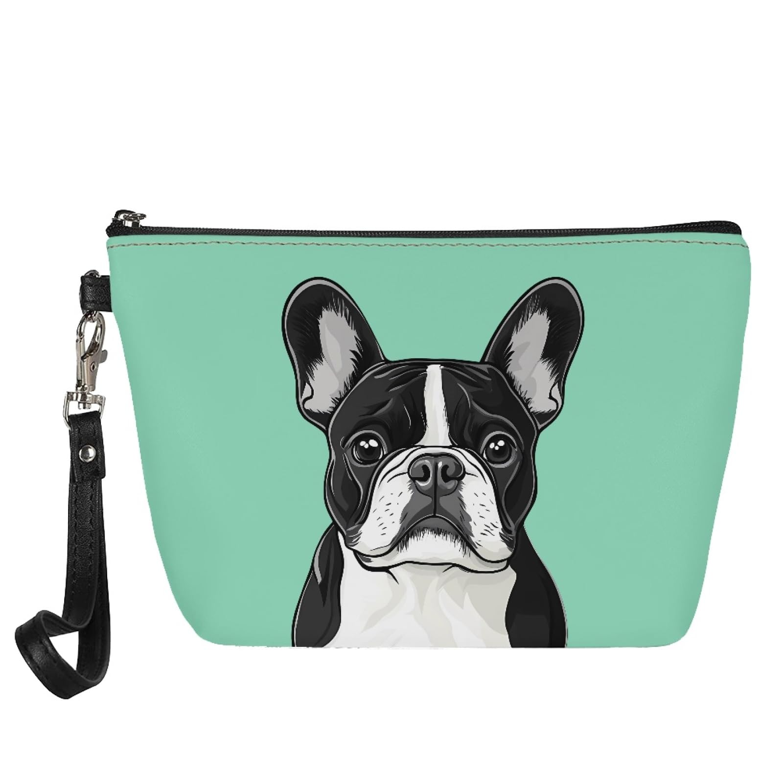Boston Terrier Makeup Bag PU Leather Cosmetic Case with Strap - Travel & Gym Essentials
