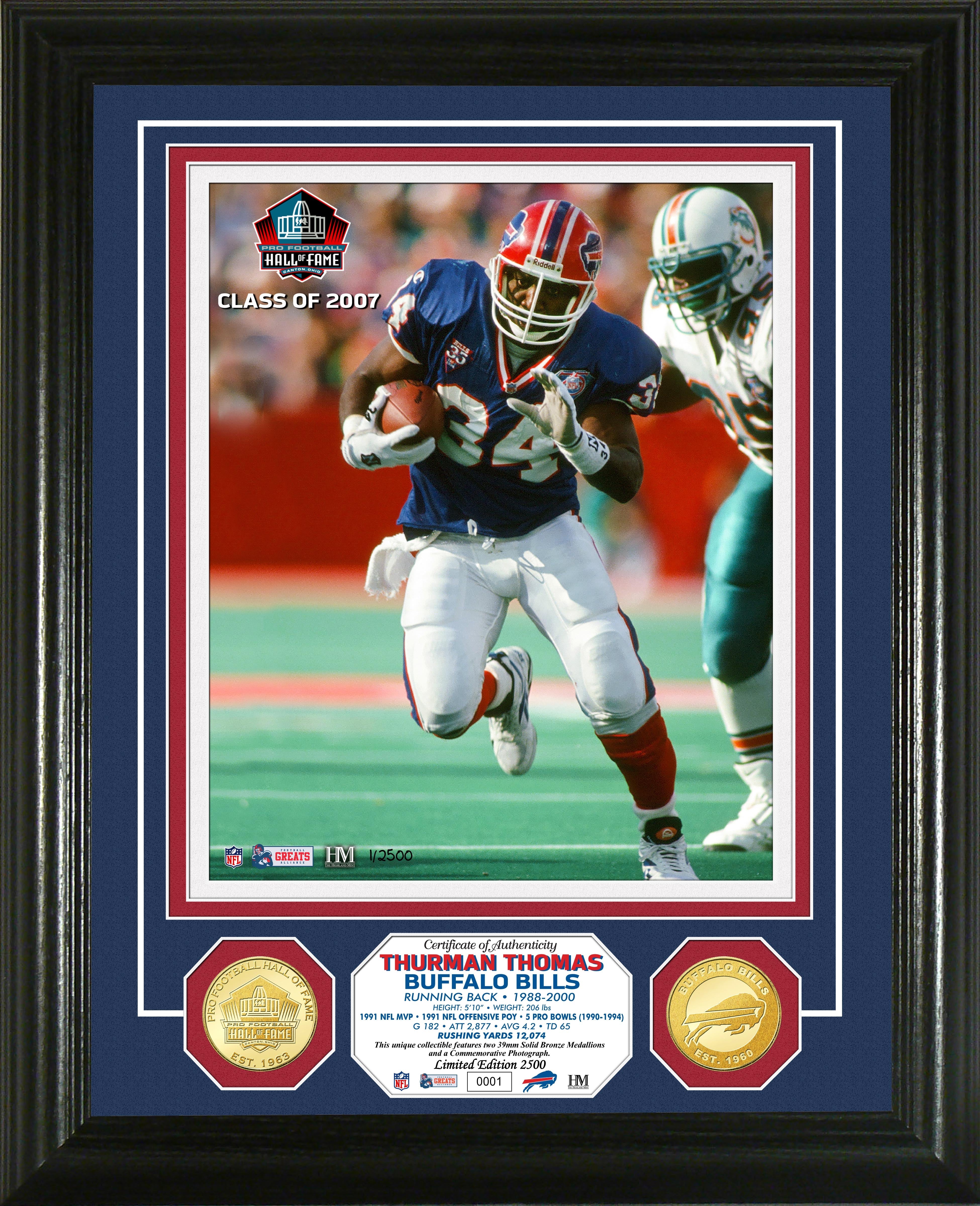 Thurman Thomas 2007 Pro Football Hall of Fame Commemorative Bronze Coin & Photo Mint Set - Perfect for NFL Memorabilia Collectors and Buffalo Bills Fans Display