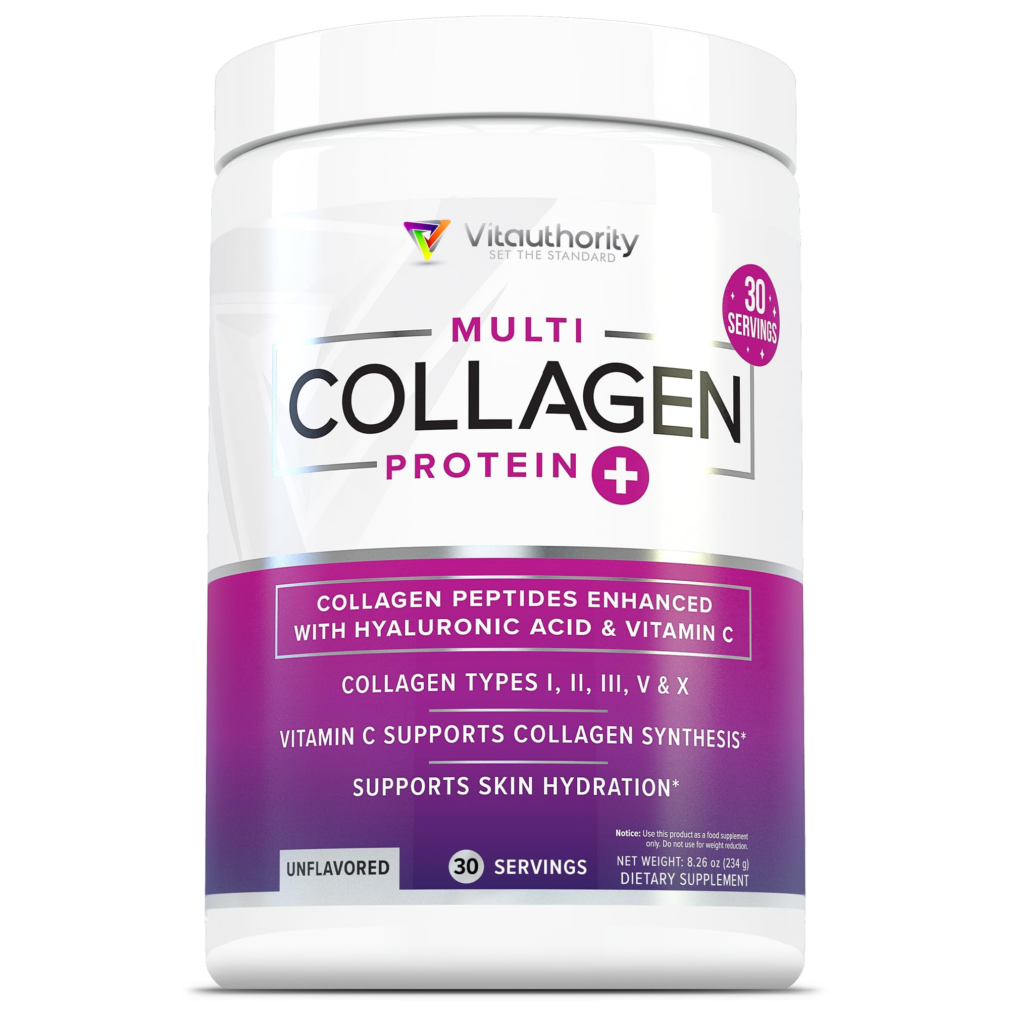 Premium Grass-Fed Hydrolyzed Multi Collagen Peptides Powder - Unflavored Collagen Supplement for Women & Men with Hyaluronic Acid & Vitamin C | Supports Hair, Skin & Nail Health | 30 Servings | Perfect for Smoothies, Coffee & Daily Wellness Routine