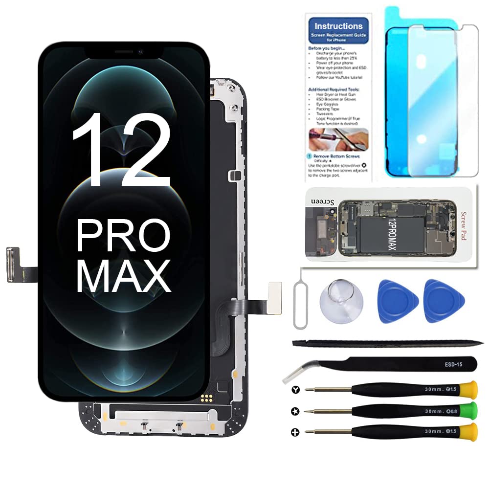 iPhone 12 Pro Max 6.7 Inch Screen Replacement - 3D Touch LCD Display Digitizer Touch Screen Assembly with Repair Tools | Perfect for DIY Phone Repair & Screen Damage Replacement