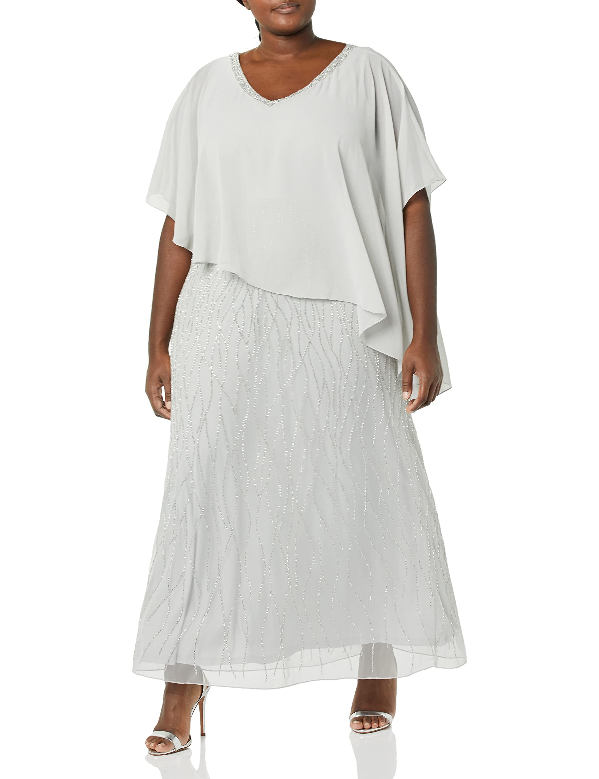 J Kara Women's Plus Size Beaded Bottom Sheer Elegant Top Dress - Perfect for Evening Parties, Weddings & Special Occasions