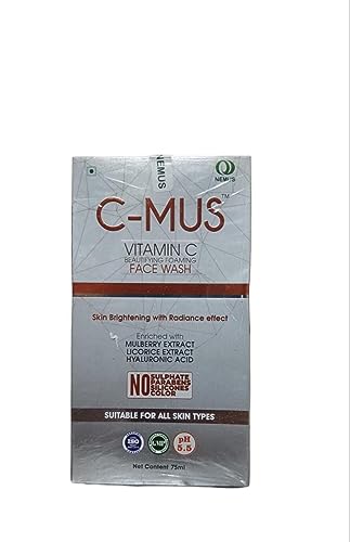 C-Mus Vitamin C Brightening Foaming Face Wash 75ml - Gentle Cleanser for Glowing Skin, Acne & Dark Spot Treatment - Perfect for Daily Skincare Routine & Travel
