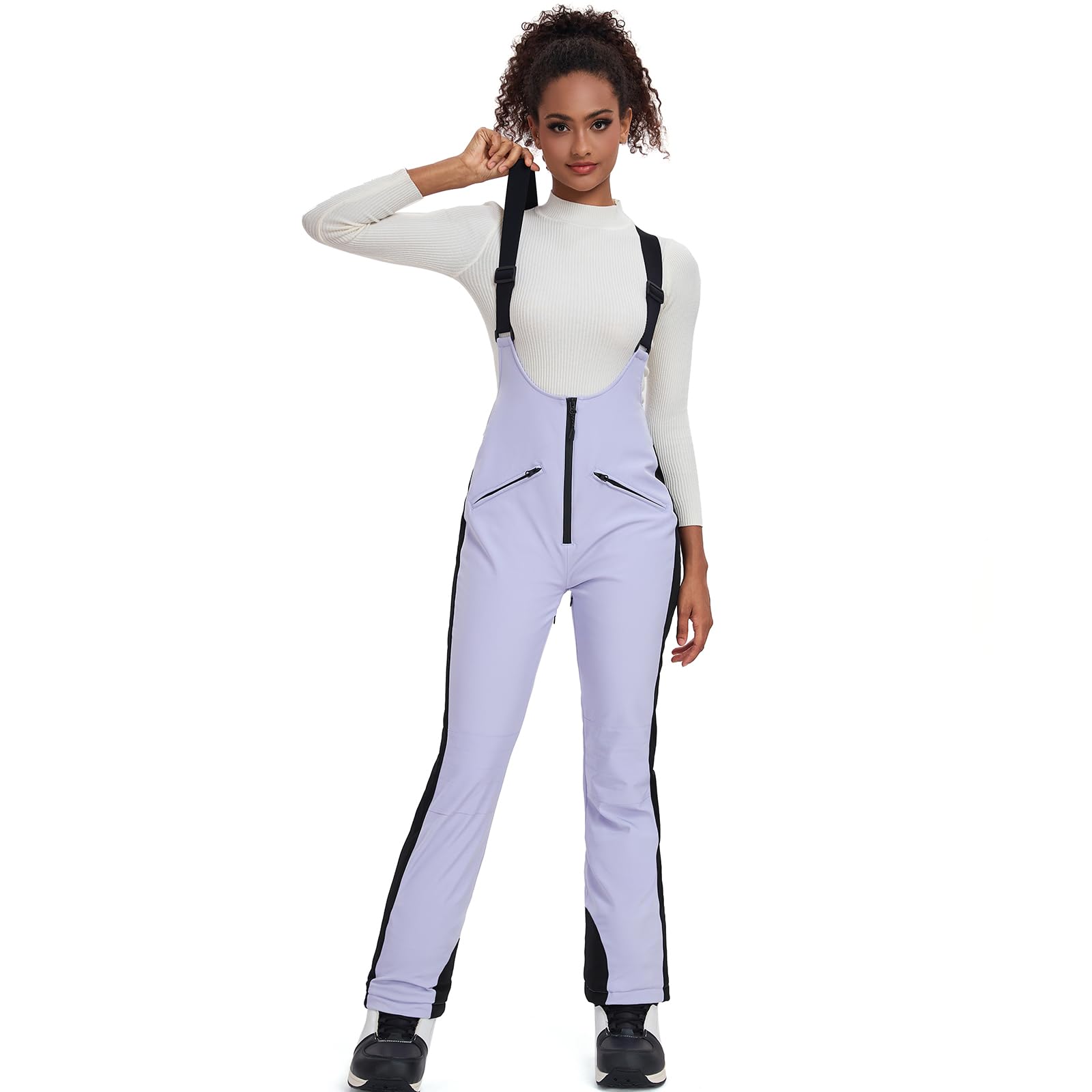 Women's Waterproof Ski Bib Overalls - Slim Fit Snowboard Pants with Elastic Waist for Winter Sports & Outdoor Activities | Perfect for Skiing, Snowboarding & Cold Weather Adventures