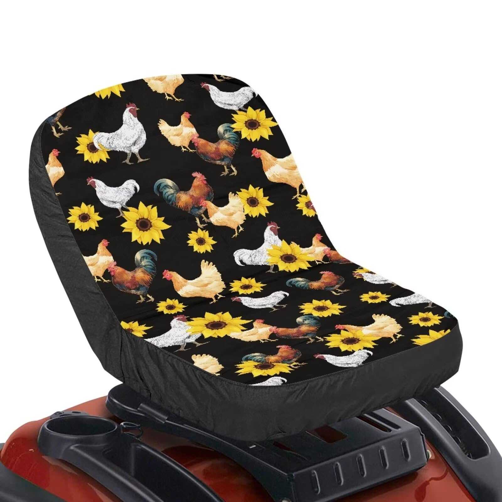 Sunflower Rooster Printed Tractor Seat Covers - Durable Polyester Canvas Cushion for Riding Lawn Mowers 28.35 x 14.96 Inches (72cm x 38cm) - Perfect for Farm Equipment, Garden Tractors & Outdoor Machinery Comfort