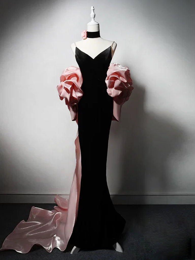 Elegant Black Velvet Mermaid V-Neck Long Prom Dress for Women - Perfect for Evening Parties, Homecoming, and Formal Events