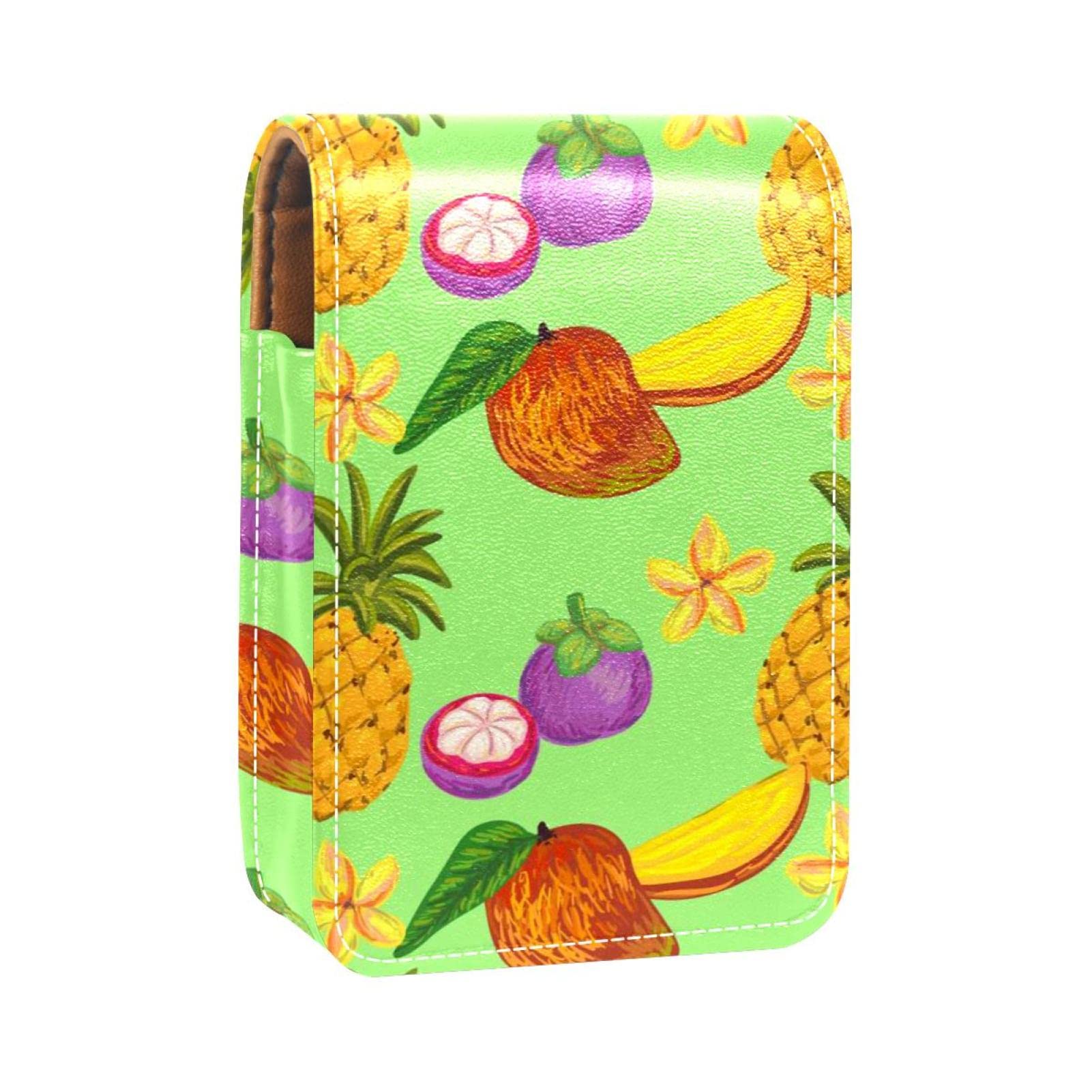 Personalized Lipstick Case - Portable Makeup Bag & Cosmetic Pouch Organizer with Tropical Pineapple Mango Design | Perfect for Travel, Daily Use & Gift Giving