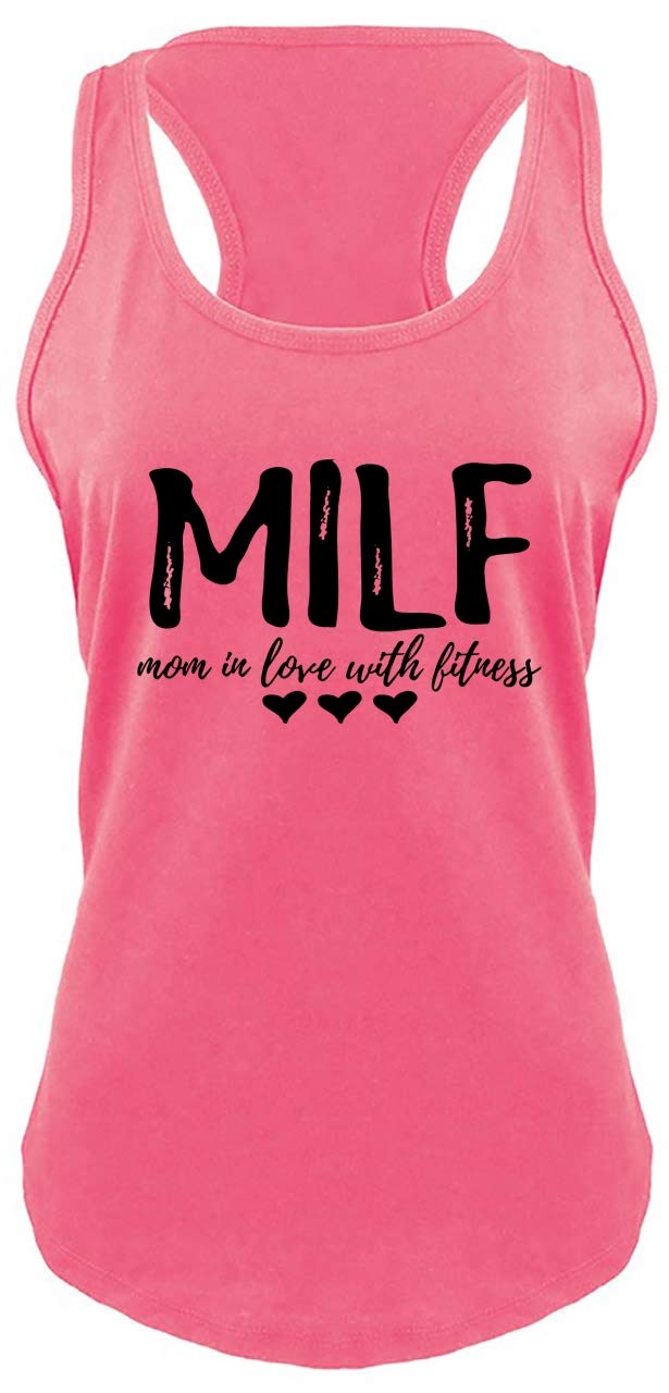 Funny Fitness Mom T-Shirt - MILF in Love with Workout Racerback Tank Top for Women | Gym, Running & Casual Wear