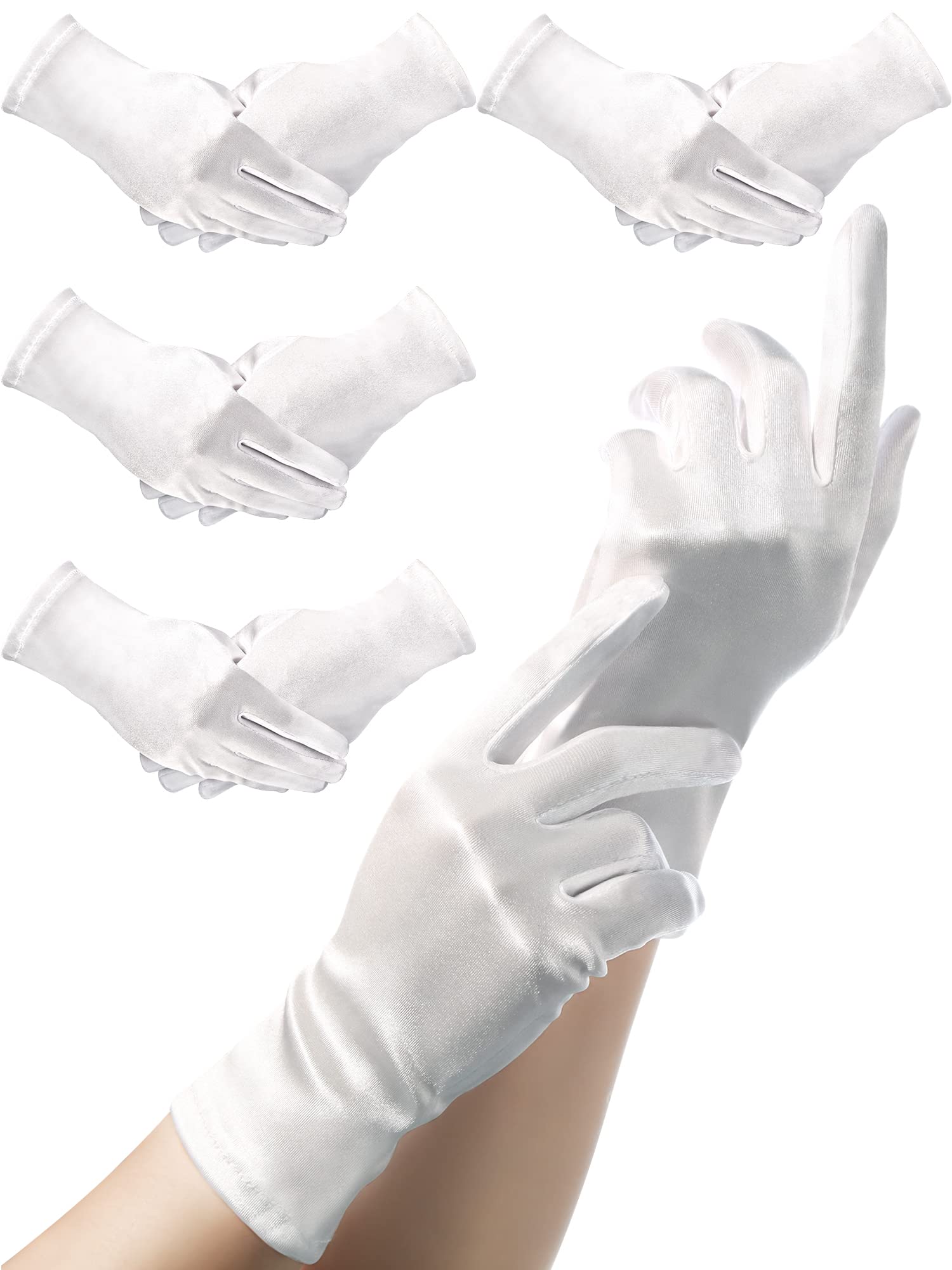 4 Pairs Women's Short Satin Gloves - Elegant Wrist Length Gloves for Wedding, Party & Formal Events - Perfect with Evening Gowns, Bridal Attire & Opera Costumes