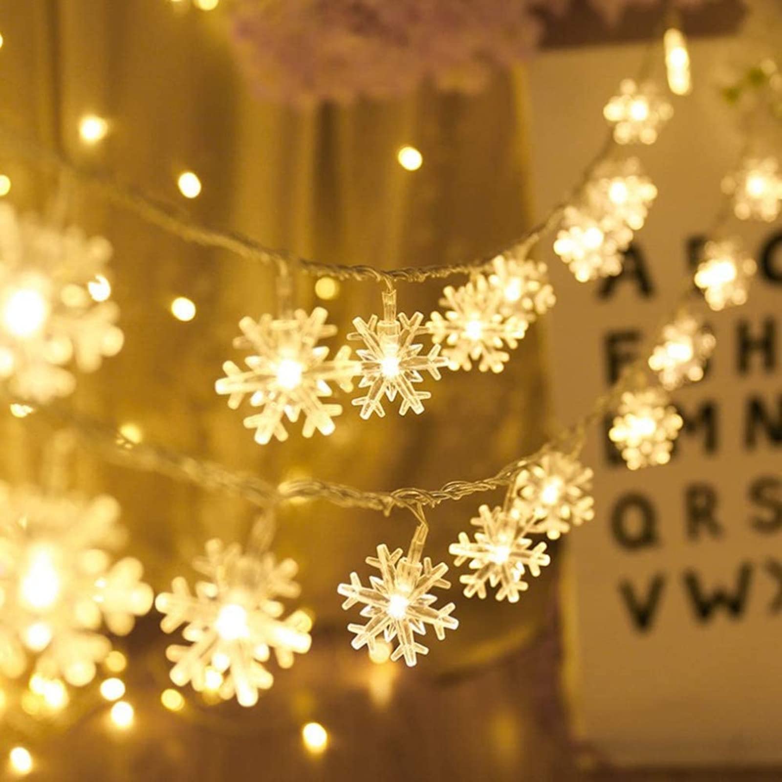 KINGJOHN 40 LED Snowflake String Lights - 19.6ft Waterproof Battery Fairy Lights for Christmas Decor, Garden & Party