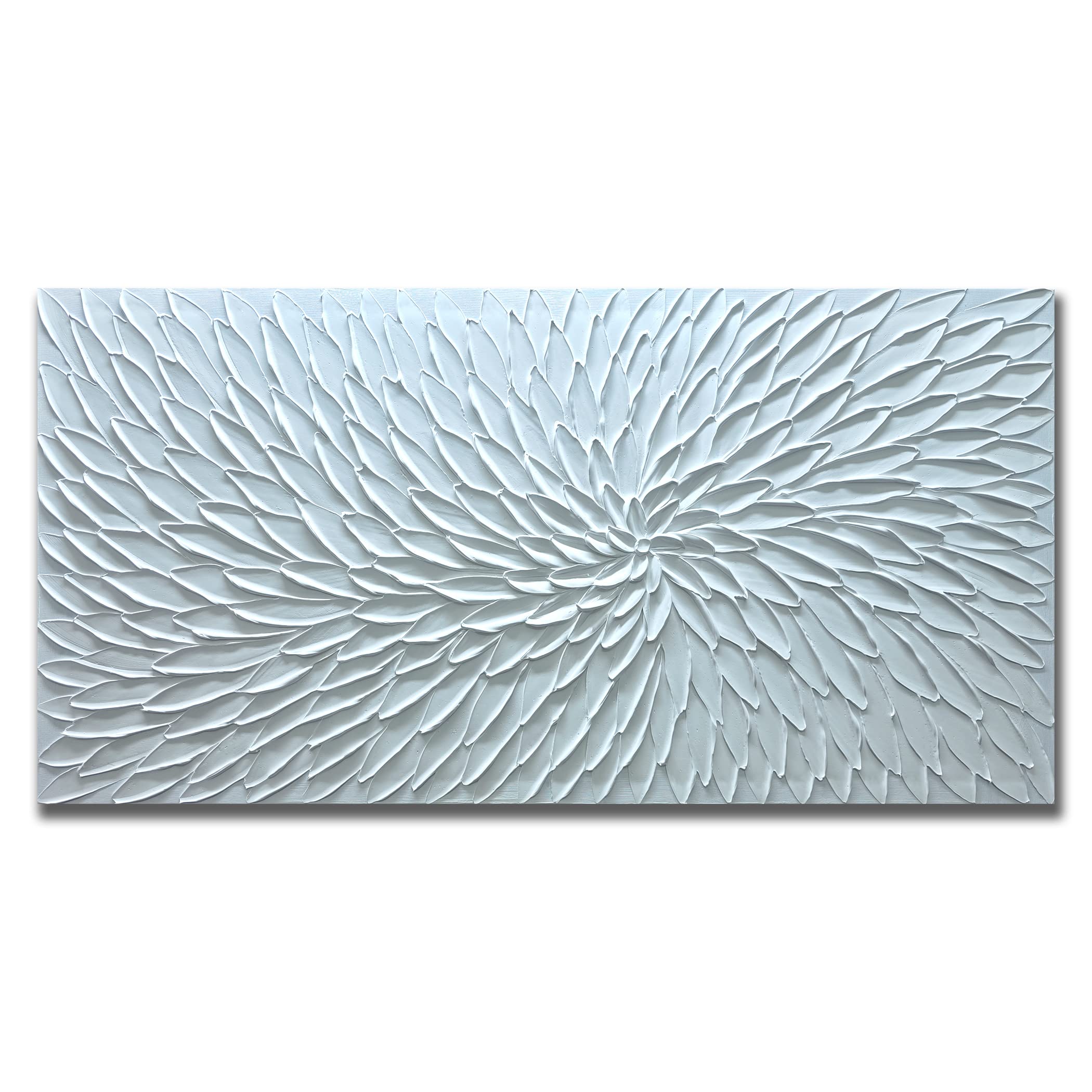Yika Art Hand Painted Abstract Oil Painting on Canvas - Modern White Flower Thick Texture Wall Art Decor 30x60 inches - Perfect for Living Room, Bedroom & Office Decor