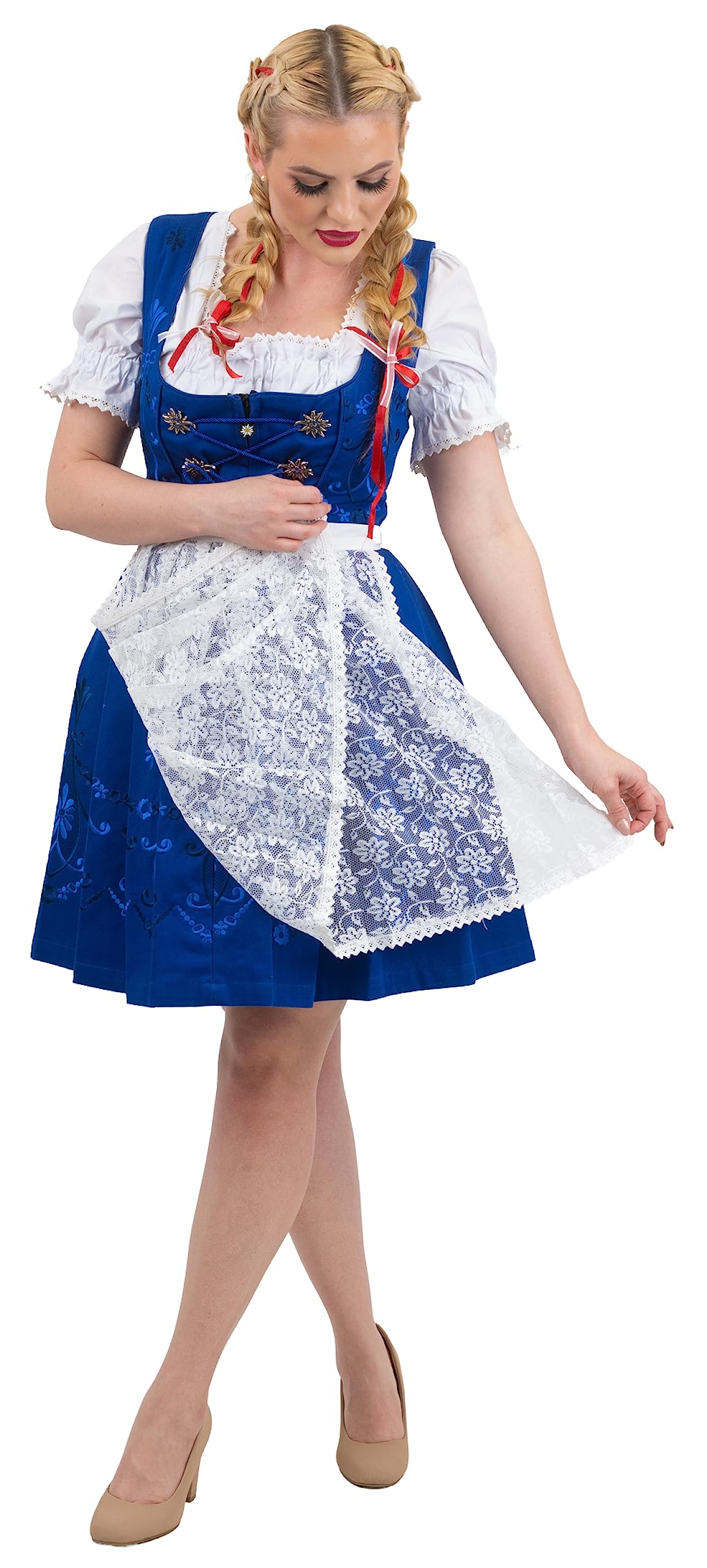 Blue Women's German Dirndl Dress 3-Piece Set - Traditional Bavarian Costume for Oktoberfest, Halloween & Cultural Events - Perfect for Beer Festivals, Themed Parties & German Heritage Celebrations