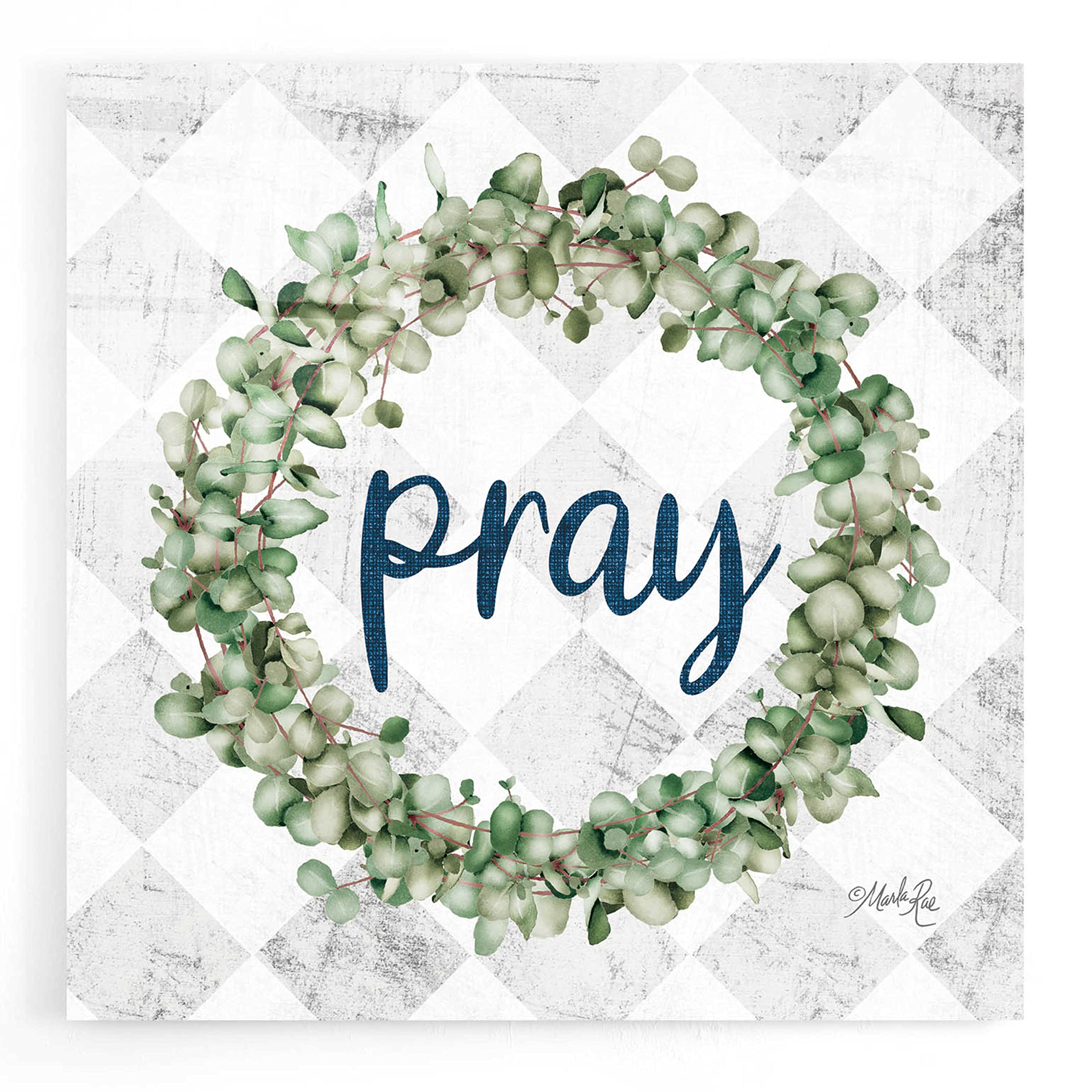 Epic Art 'Pray Eucalyptus Wreath' by Marla Rae - 12x12 Inch Acrylic Glass Wall Decor - Modern Botanical Home Artwork for Living Room, Bedroom & Office Decor