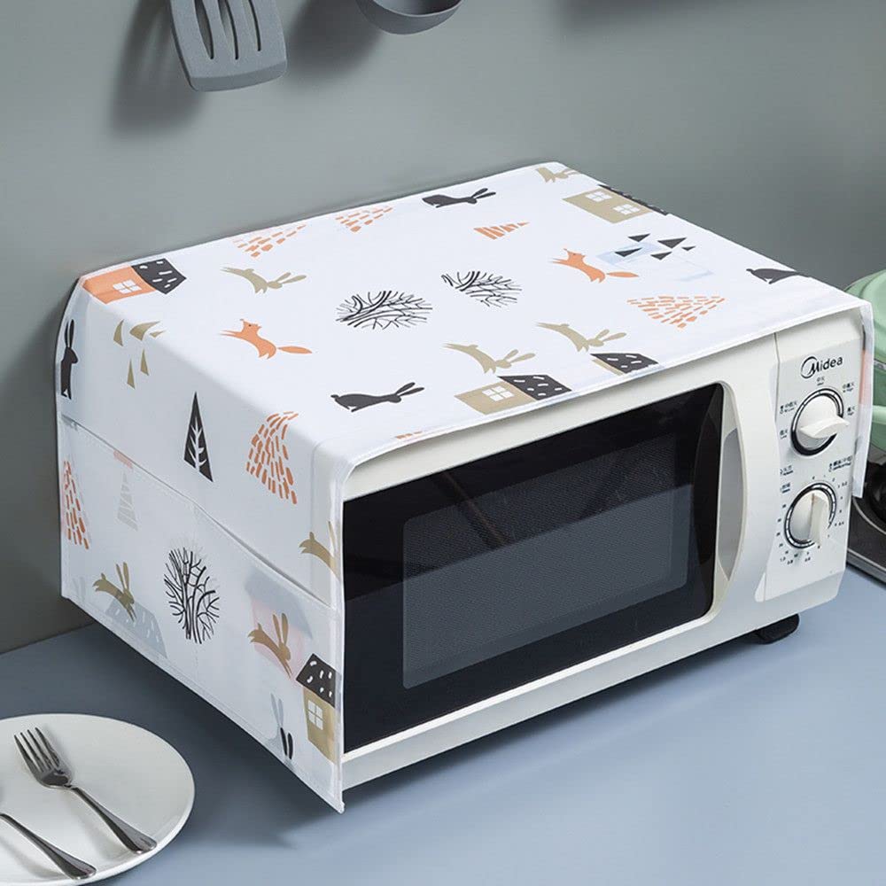 Microwave Oven Cover - Waterproof, Oilproof Dust Protector with Double Pockets (Rabbit Design) - Perfect for Kitchen Countertop Protection & Appliance Storage