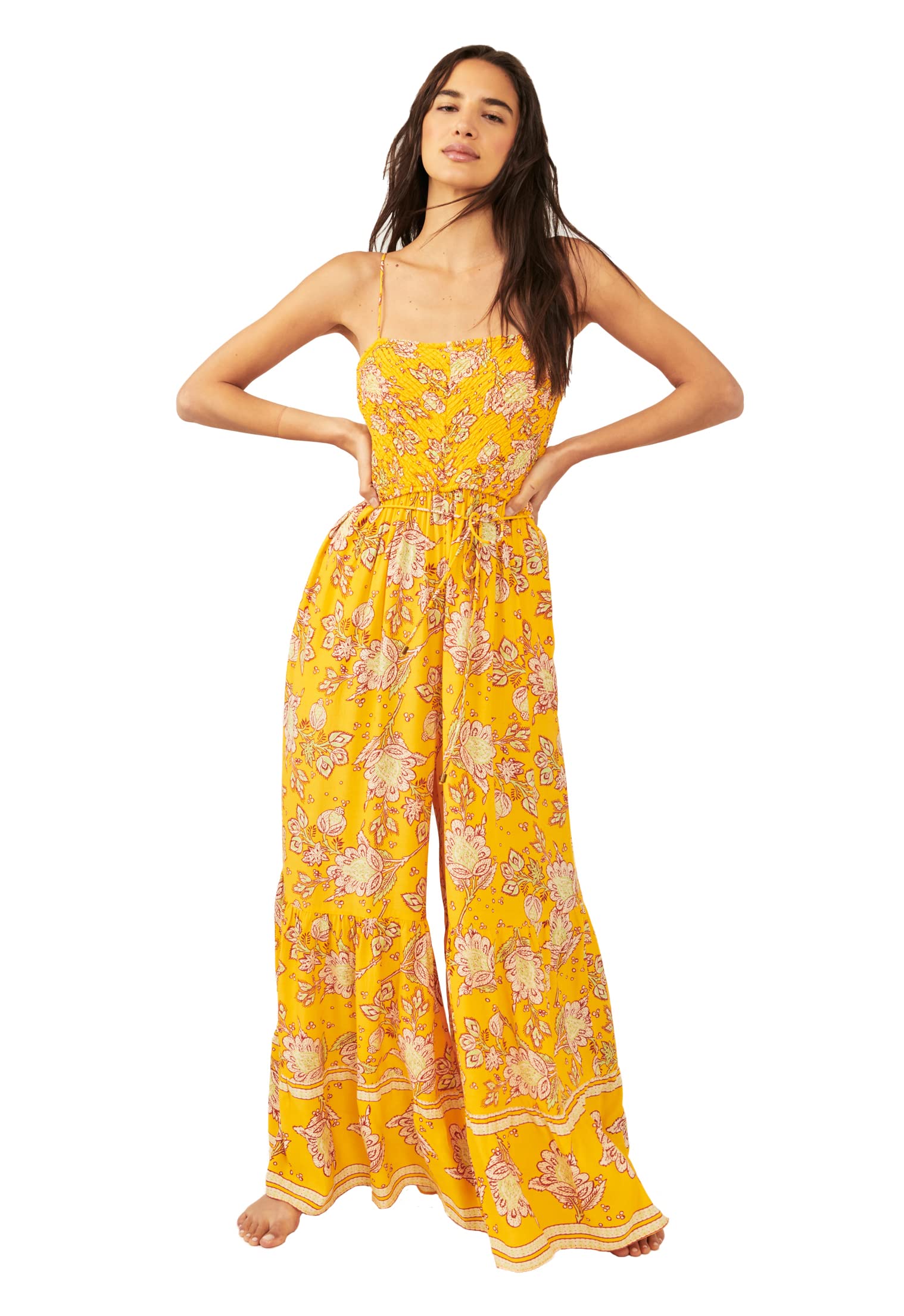 Free People Little Of Your Love Jumpsuit - Marigold Combo Color, Women's Boho Chic Romper for Summer, Beach, Music Festivals & Casual Outings