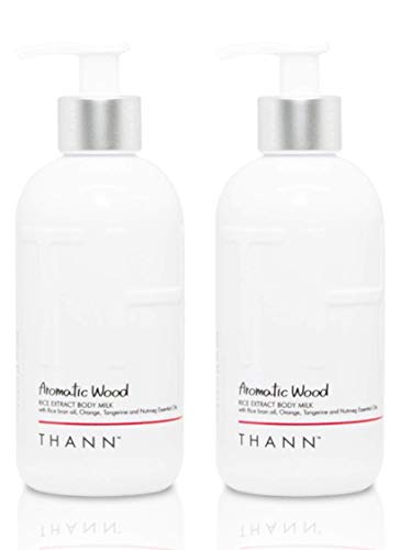 THANN Aromatic Wood Rice Extract Body Milk with Rice Bran Oil, Orange, Tangerine & Nutmeg Oils - Fragrance-Free, Paraben-Free Moisturizer (320ml x 2) for Dry Skin & Relaxing Spa Nights