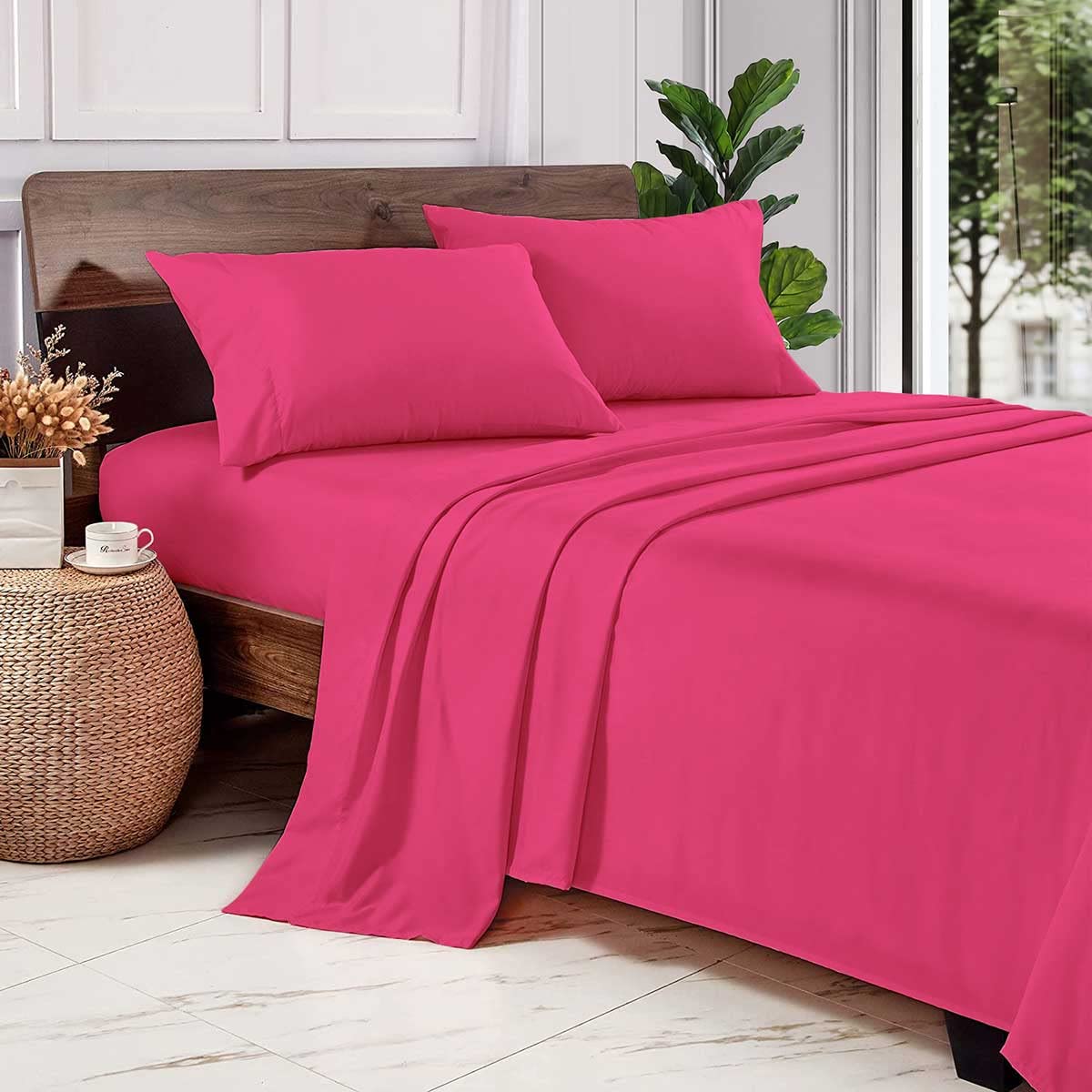 Premium 100% Egyptian Cotton 600 Thread Count Sheet Set - Ultra Soft Sateen Weave 4-Piece Bedding (1 Fitted Sheet, 1 Flat Sheet, 2 Pillowcases) with 15