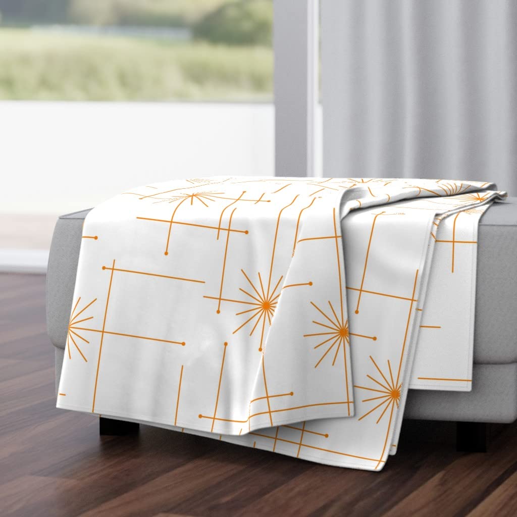 Soft Plush Minky Throw Blanket 50x70 Inches - Retro Atomic Print in White, Orange & Yellow | Cozy Couch Blanket for Living Room, Bed & Travel