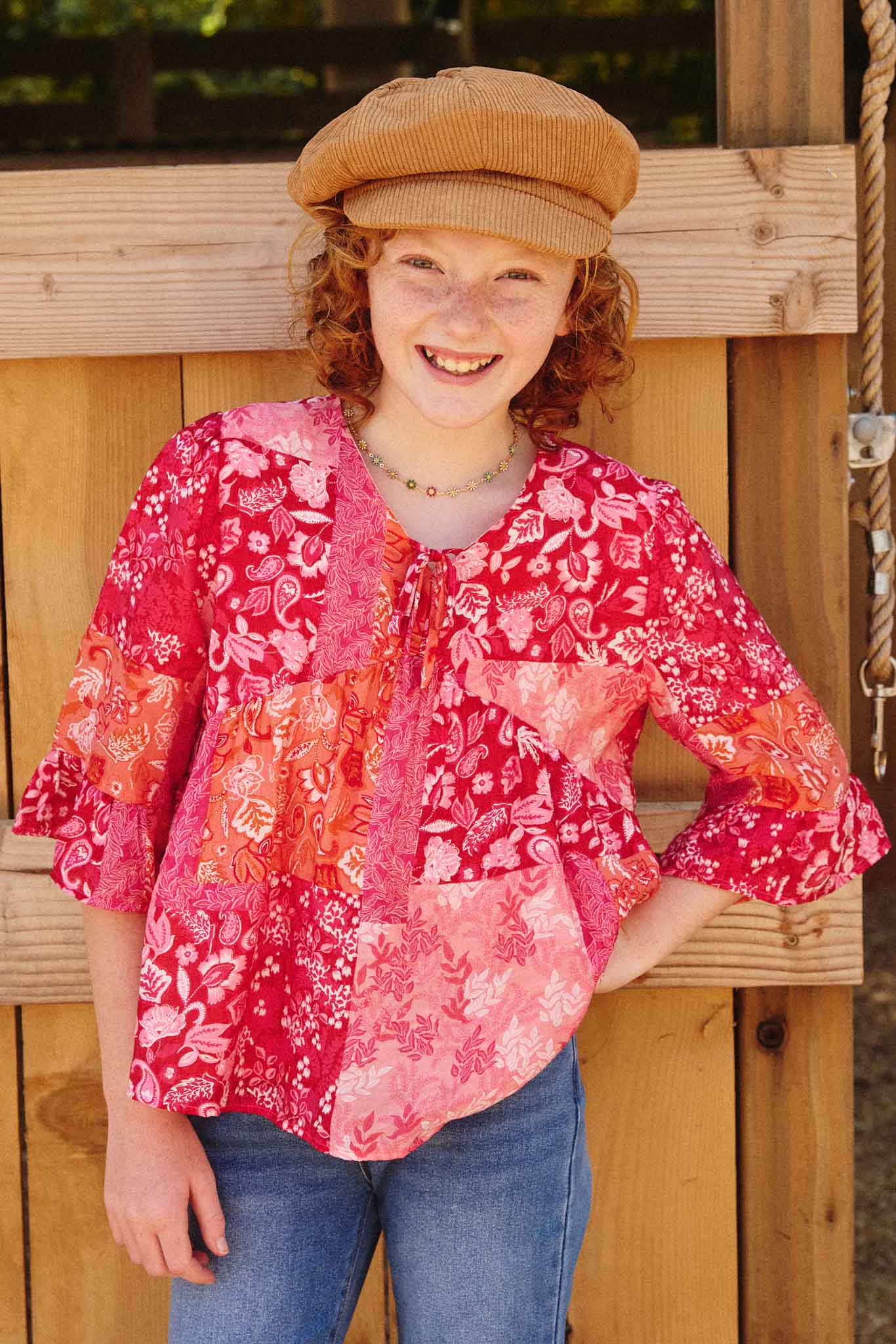 Stylish Print Blocked Cinch Sleeve Baby Doll Top for Women | Flattering Fit & Trendy Design | Perfect for Casual Outings, Date Nights & Summer Fashion