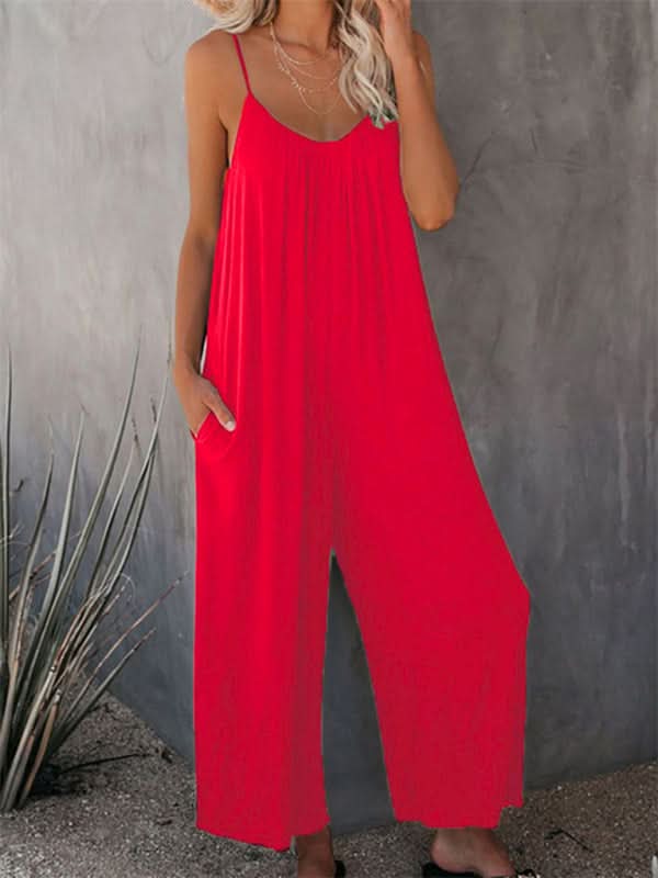 Women's Casual Solid Color Jumpsuit with Pockets - Comfortable Romper for Everyday Wear, Work & Travel