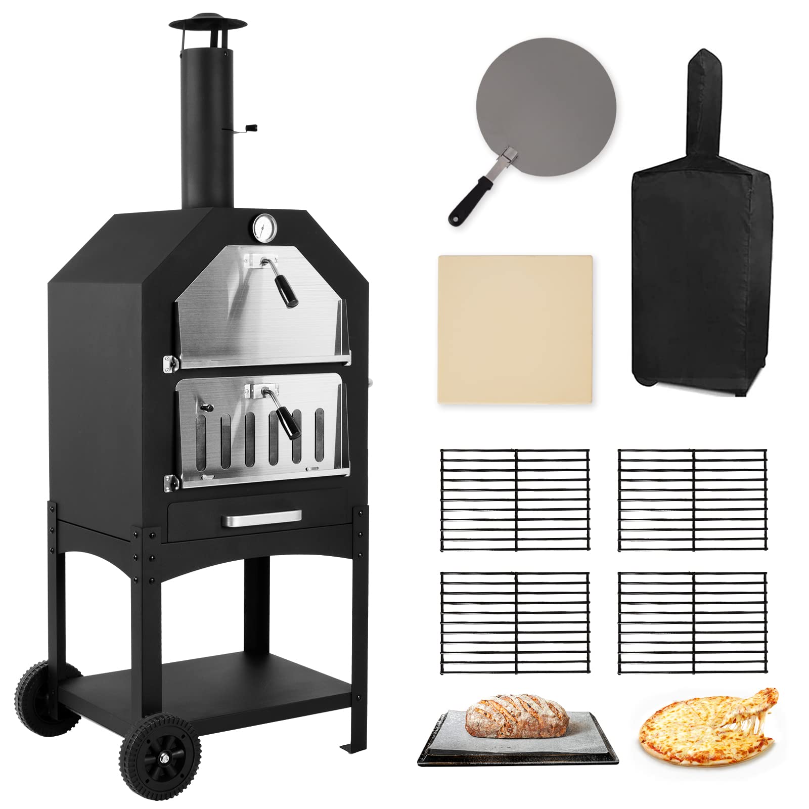 **Portable Wood Fired Pizza Oven for Outdoor Cooking – Backyard, Camping & Patio Use – Waterproof Cover & Wheels Included**    *(Ideal for Grilling Pizza, Bread & More – Perfect for Backyard BBQs, Camping Trips & Outdoor Gatherings)*