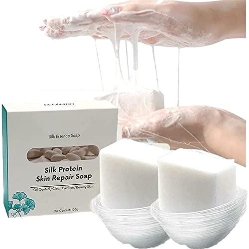 Silk Protein & Collagen Whitening Soap with Goat Milk - Brightening, Smoothing Face & Body Cleanser for Glowing Skin (2Pcs) - Perfect for Daily Skincare Routine & Spa-like Experience at Home