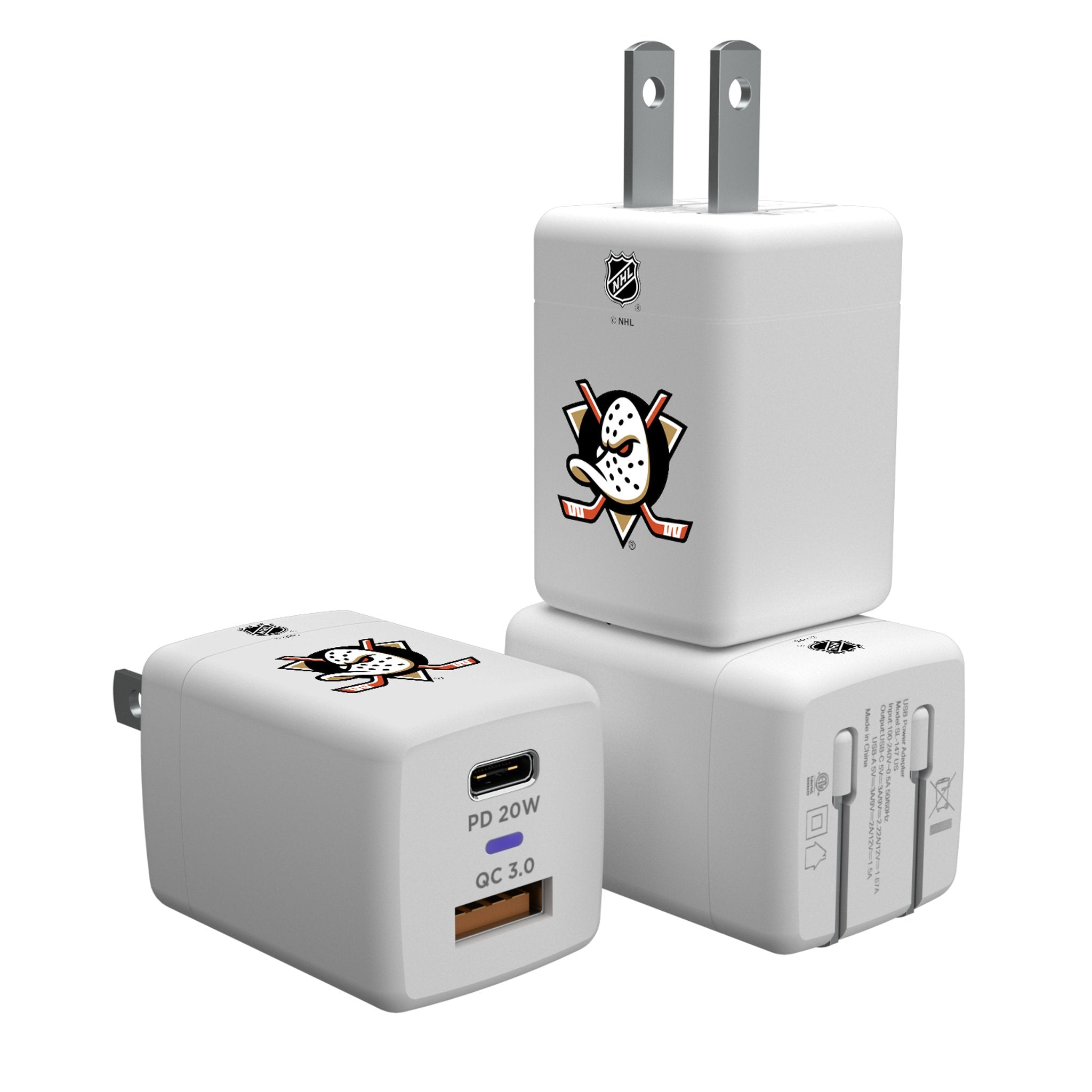 Anaheim Ducks NHL Team Logo USB Wall Charger - Fast Charging Power Adapter for iPhone, Android, Tablets - Perfect for Home, Office, Travel & Game Day Accessories