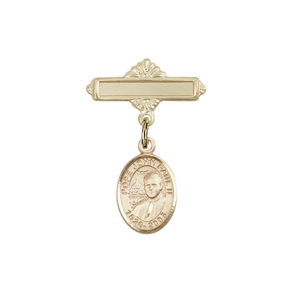St. John Paul II Charm Baby Badge - Diamond Jewelry NY Polished Pin for Baptism, First Communion & Religious Gifts