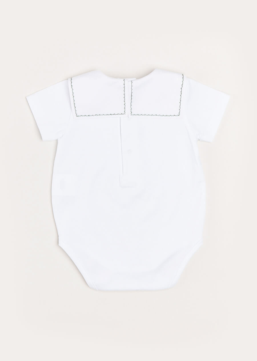 Green Train Embroidery Statement Collar Short Sleeve Baby Bodysuit (3 Months-2 Years) - Perfect for Playdates, Photo Shoots & Everyday Wear