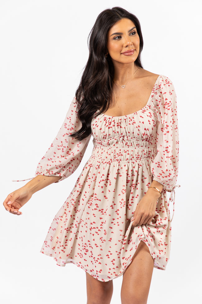 Unconditional Love Ivory Heart Print Mini Dress - Elegant & Romantic for Date Nights, Parties & Special Occasions